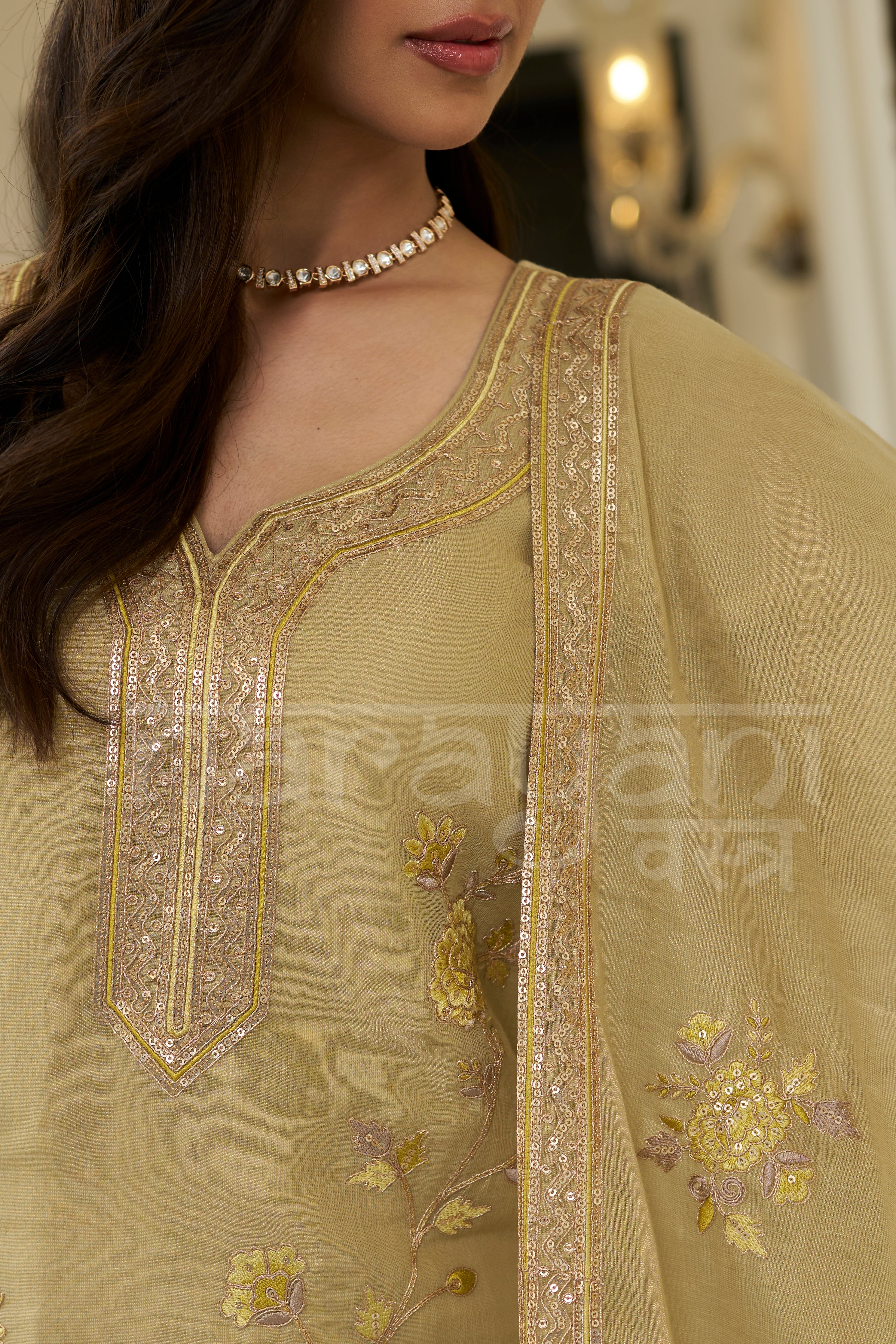 NAKHREELI - Champagne Yellow Farshi Salwar Suit Set