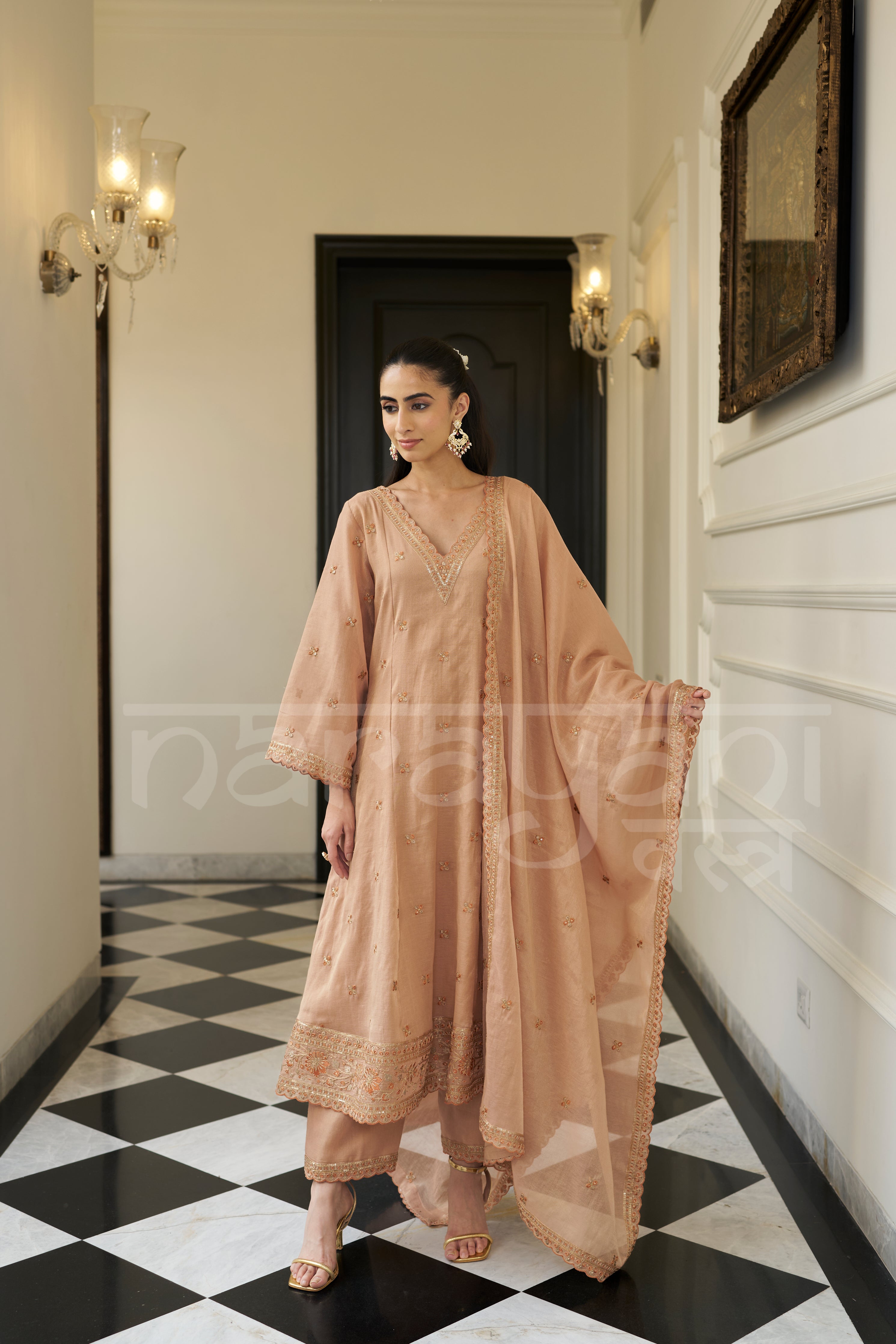 SHOKH - Antique Orange A-line Anarkali Suit Set