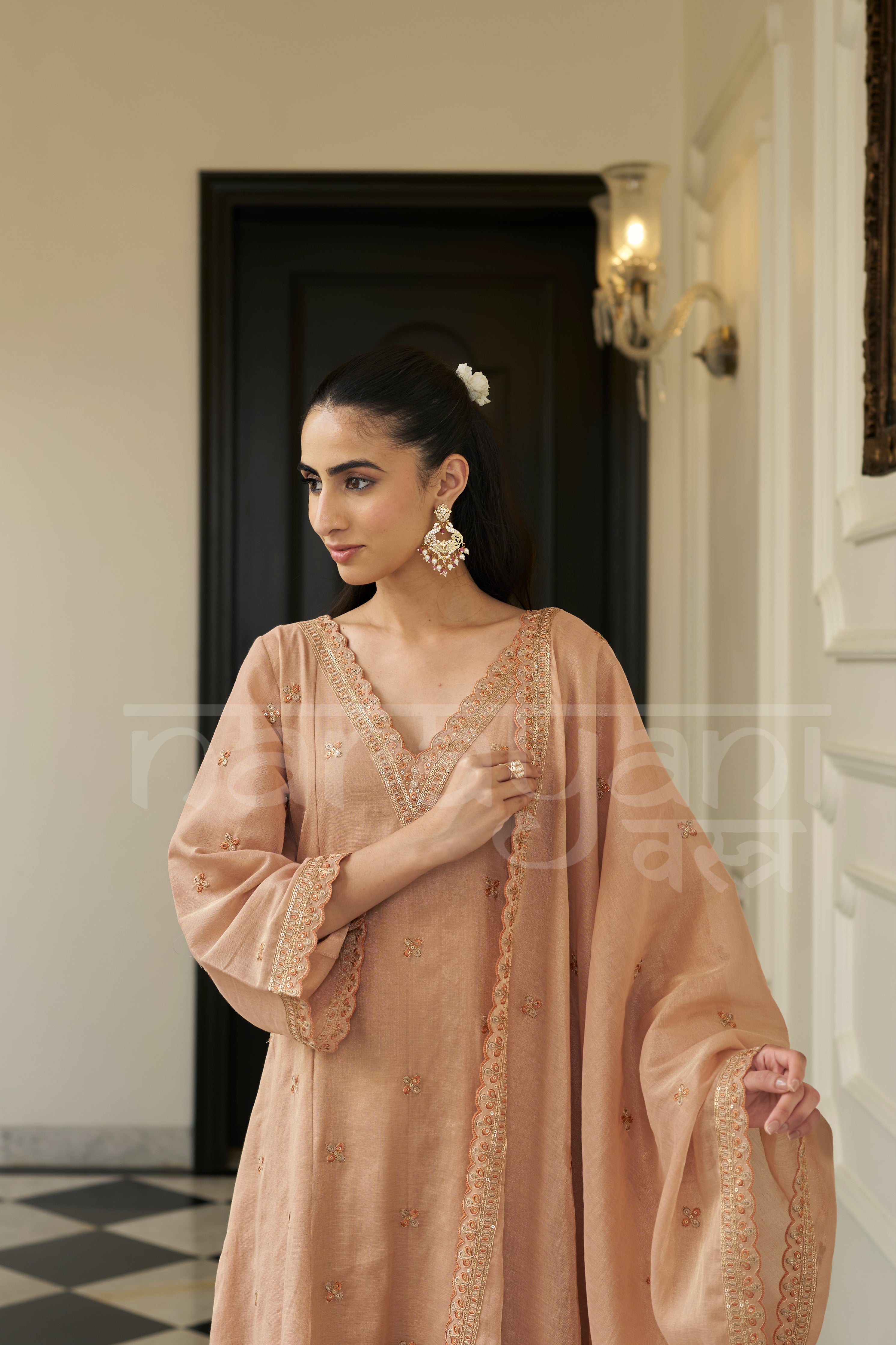 SHOKH - Antique Orange A-line Anarkali Suit Set