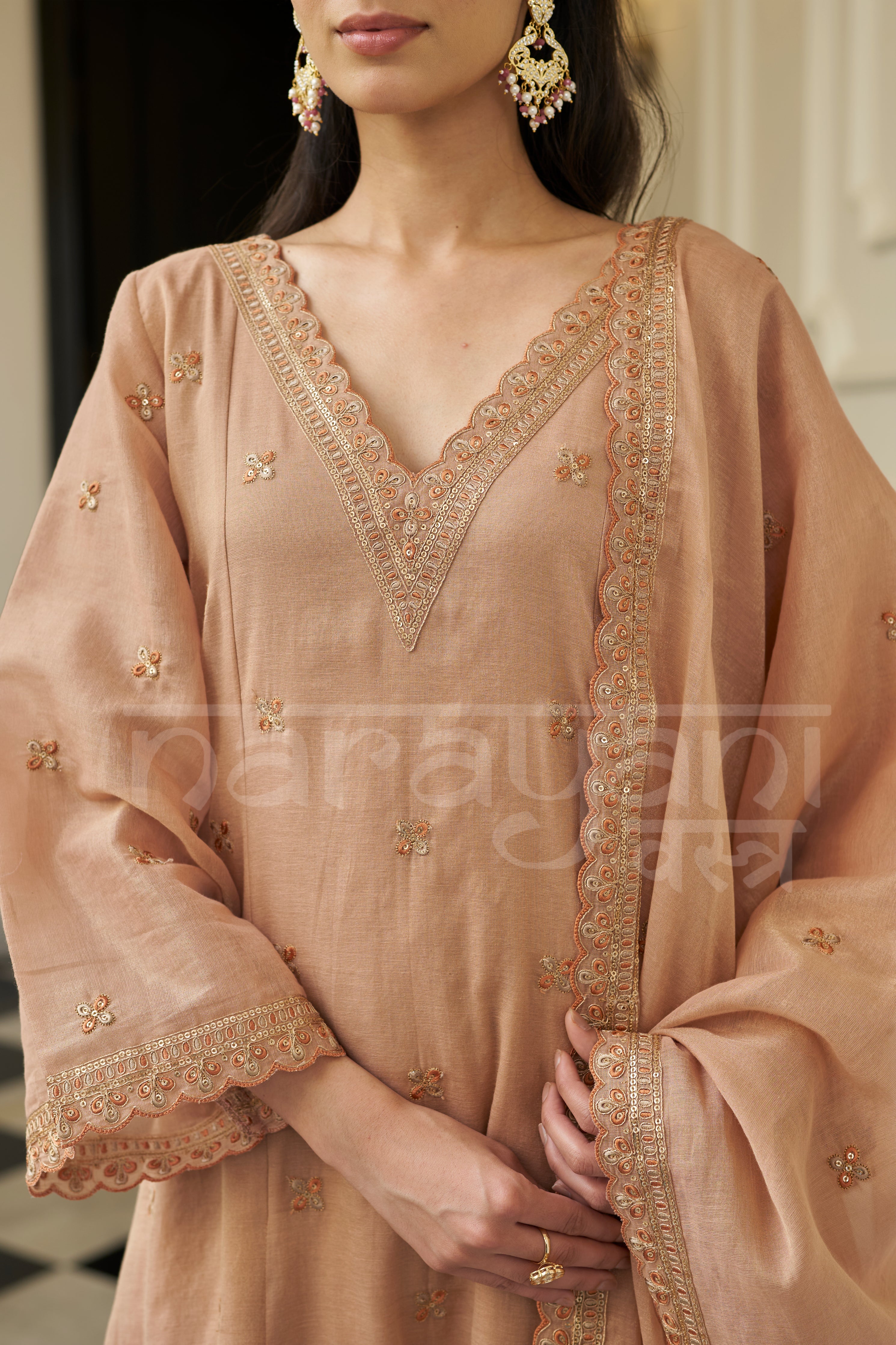SHOKH - Antique Orange A-line Anarkali Suit Set