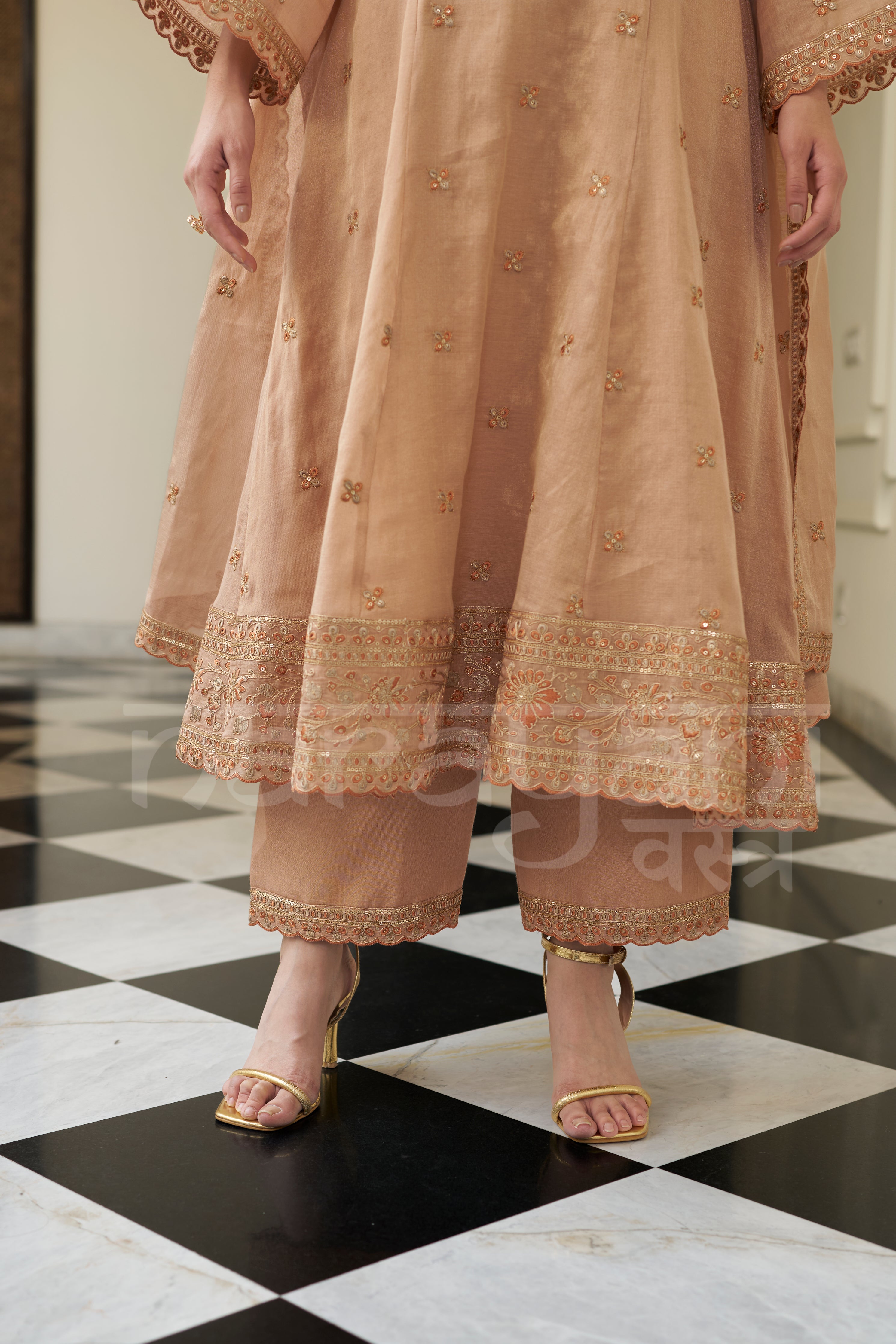 SHOKH - Antique Orange A-line Anarkali Suit Set