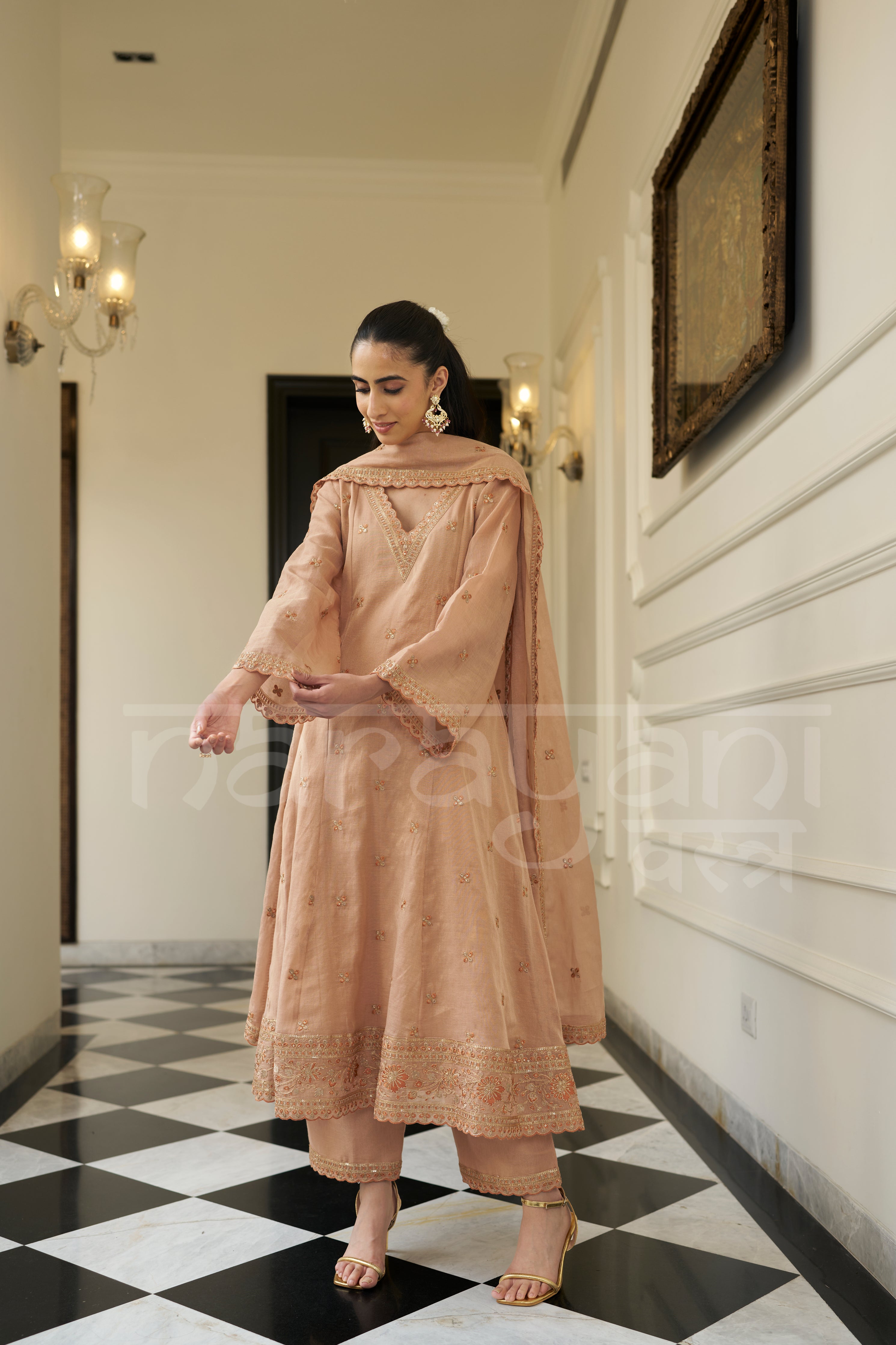 SHOKH - Antique Orange A-line Anarkali Suit Set