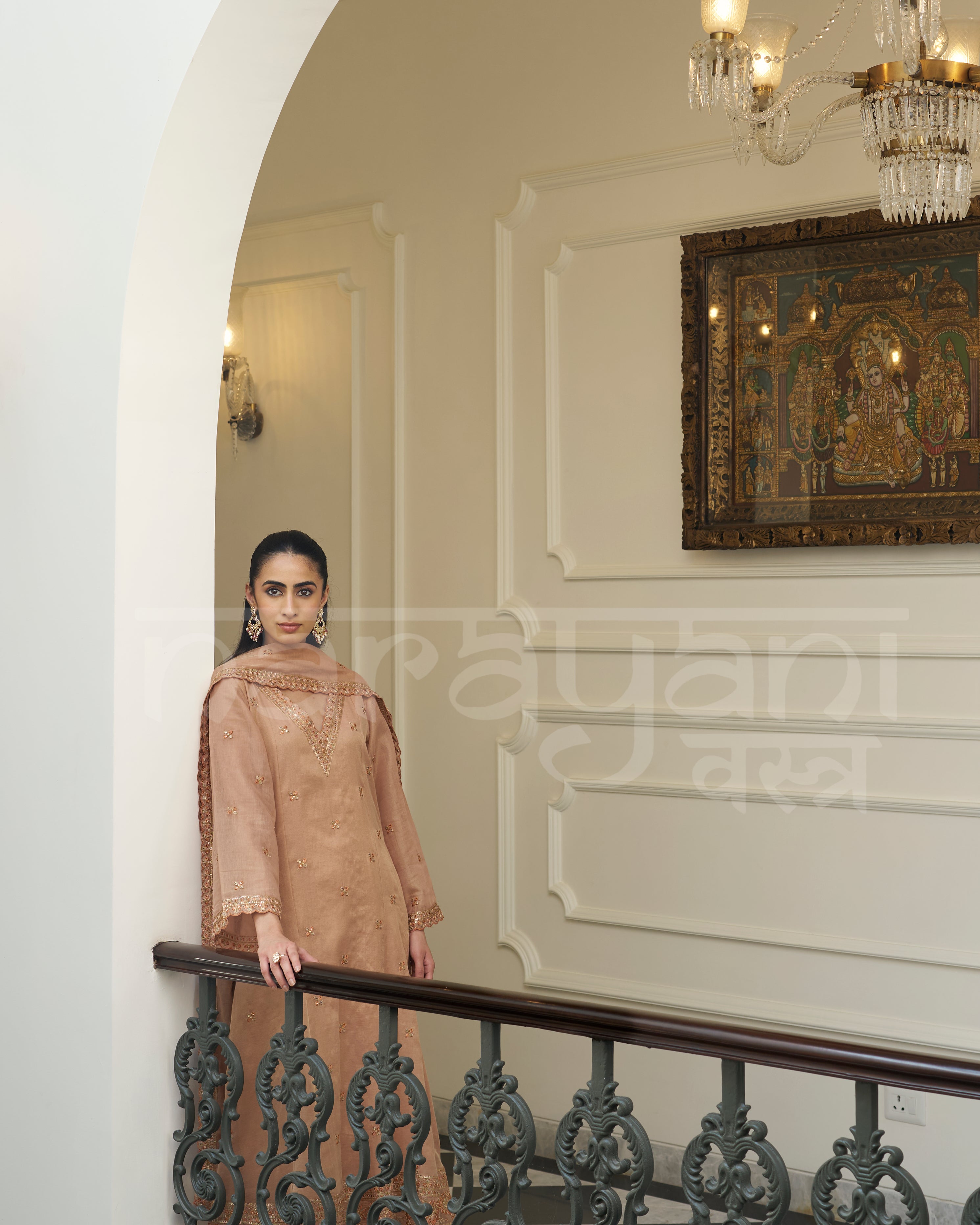 SHOKH - Antique Orange A-line Anarkali Suit Set