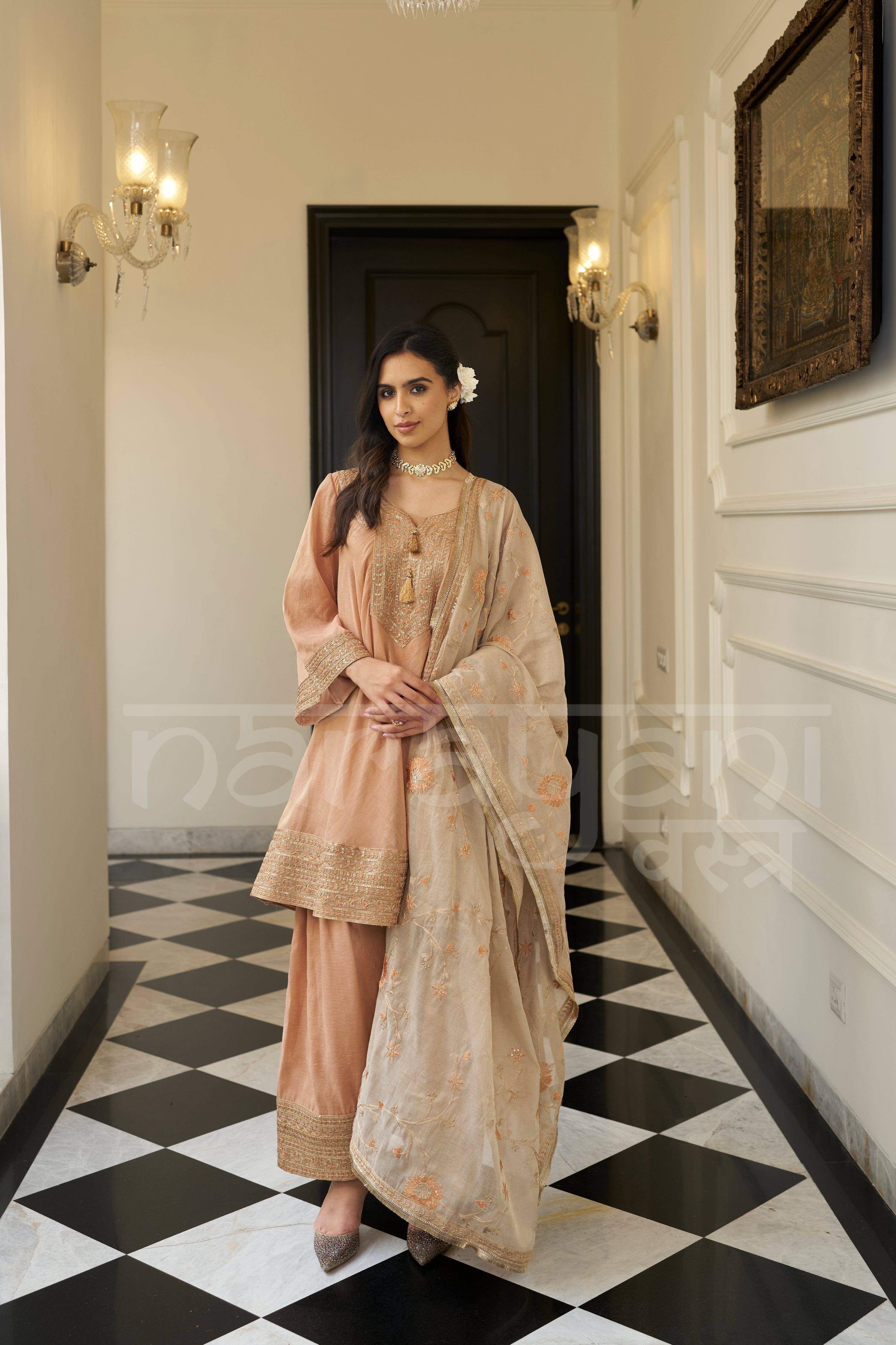 SOHNI - Antique Orange Choga with Frashi Salwar Set
