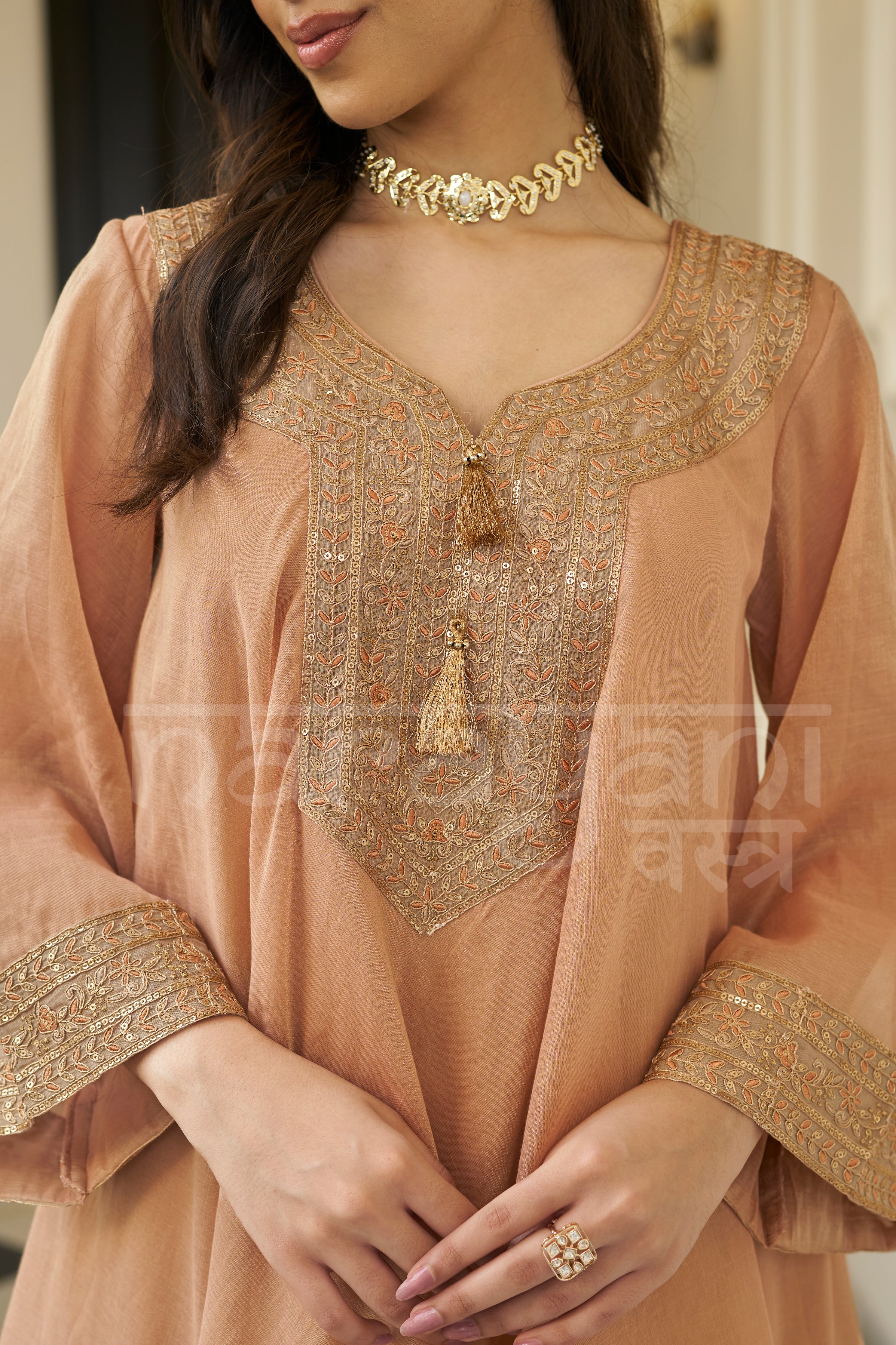 SOHNI - Antique Orange Choga with Frashi Salwar Set