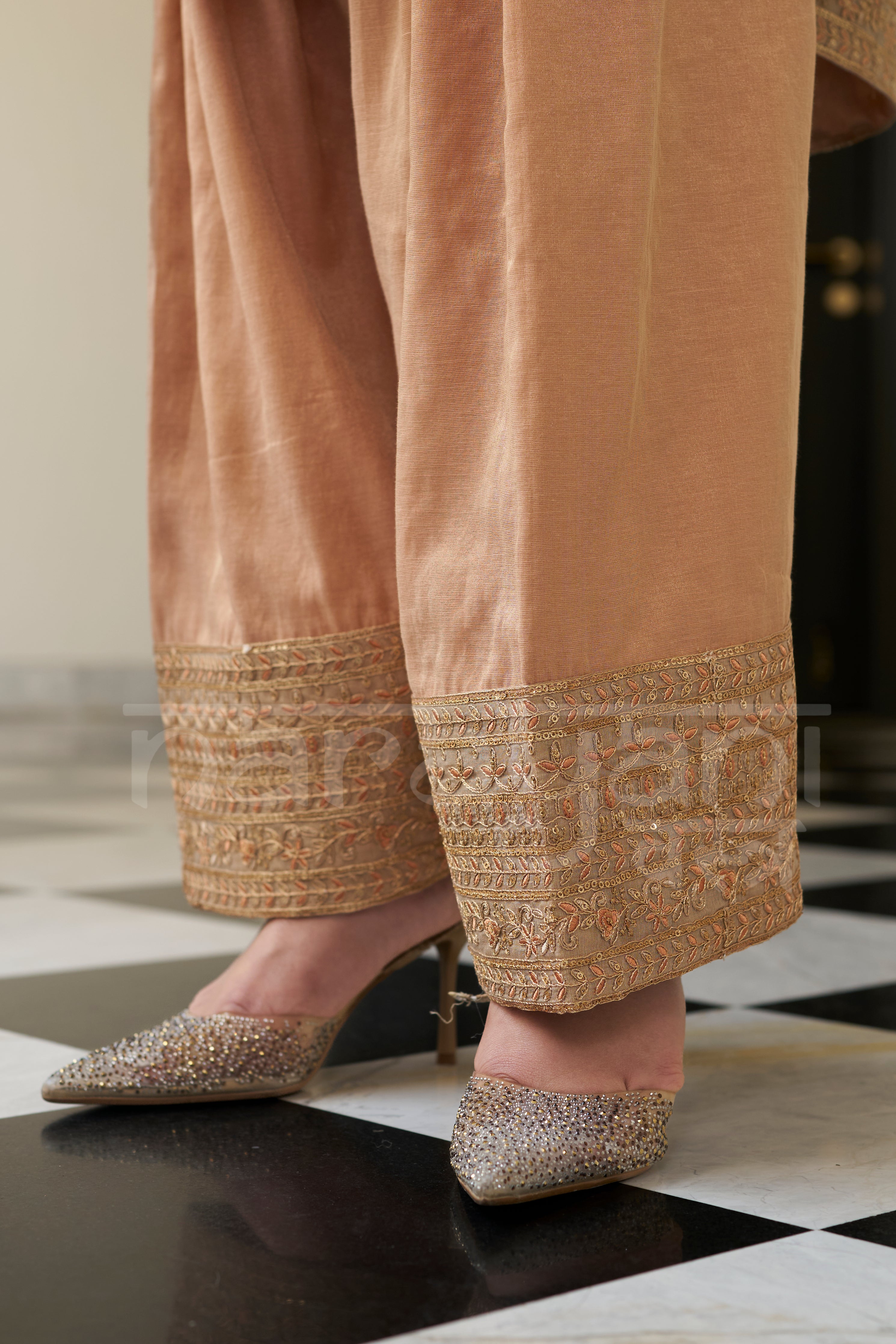 SOHNI - Antique Orange Choga with Frashi Salwar Set