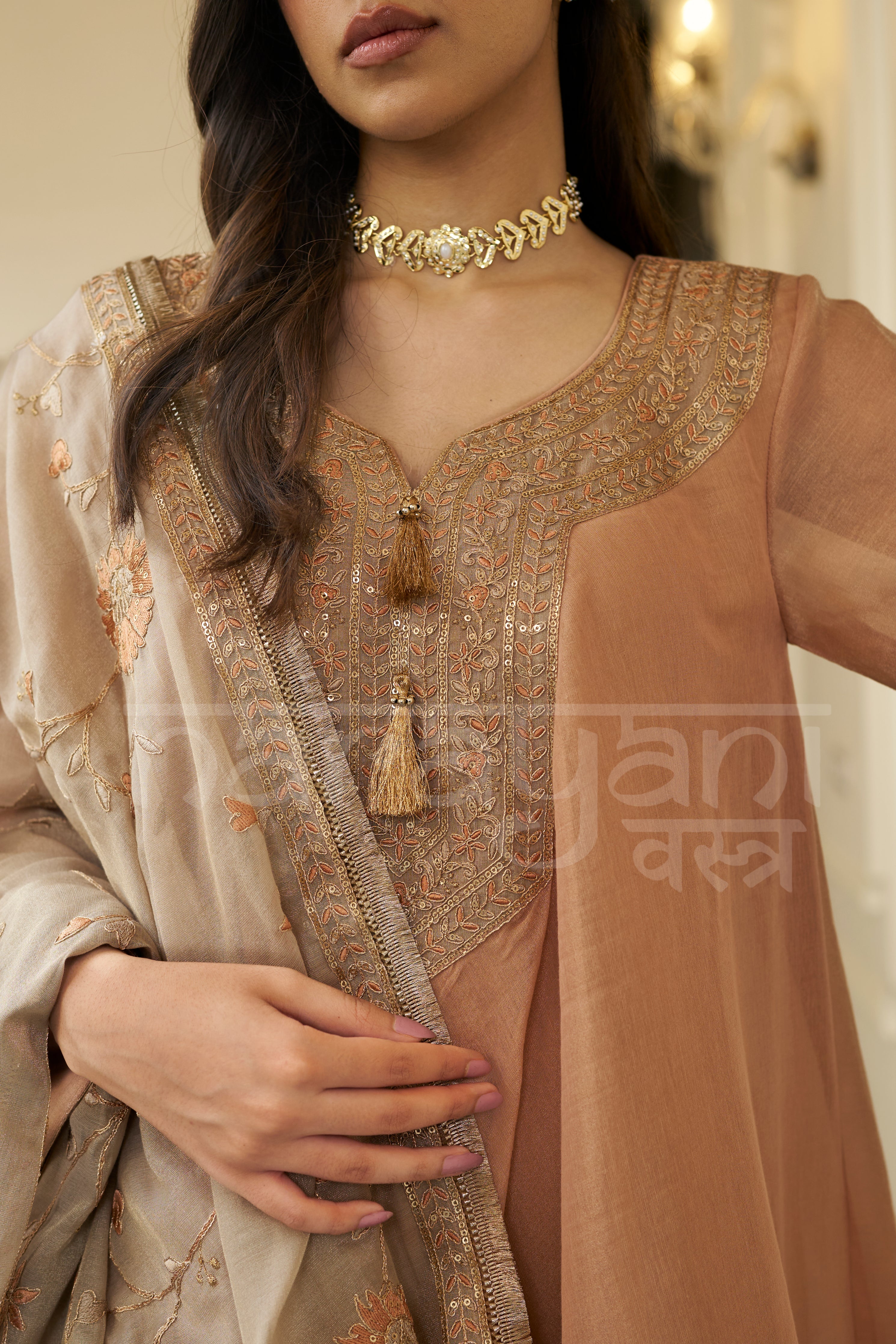 SOHNI - Antique Orange Choga with Frashi Salwar Set