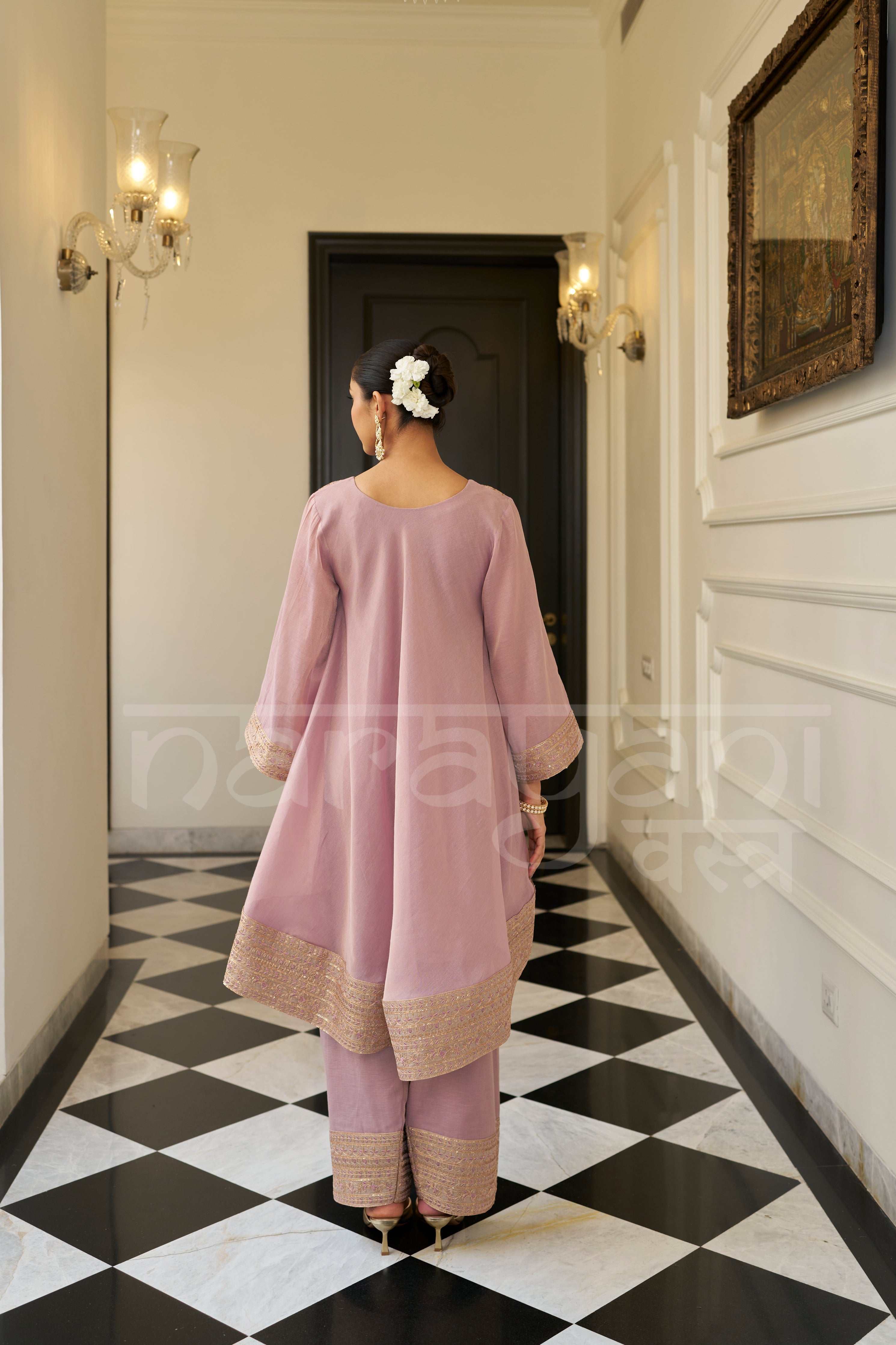 BAWARI - Mauve Blush Choga with Frashi Salwar Set