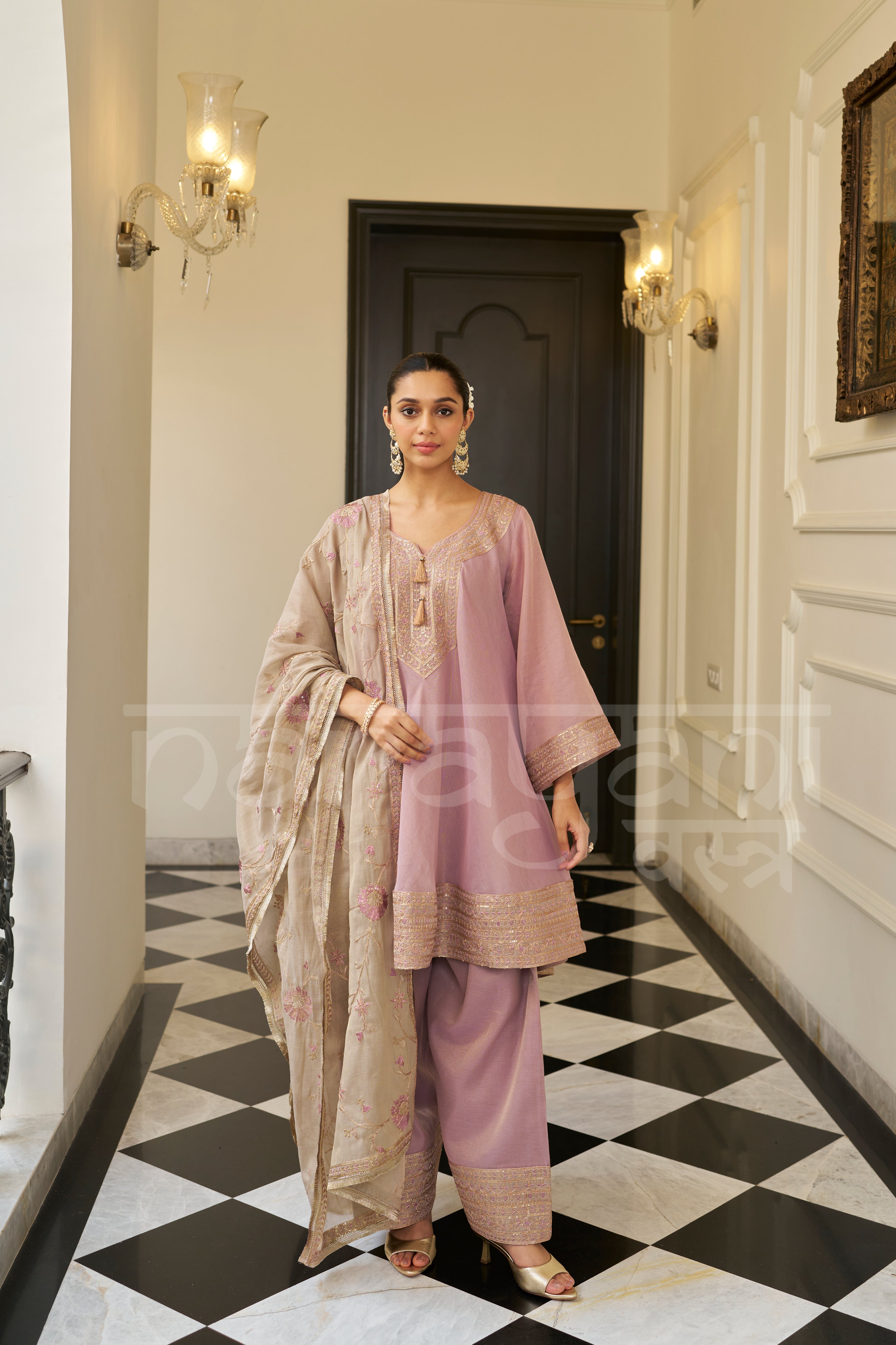 BAWARI - Mauve Blush Choga with Frashi Salwar Set