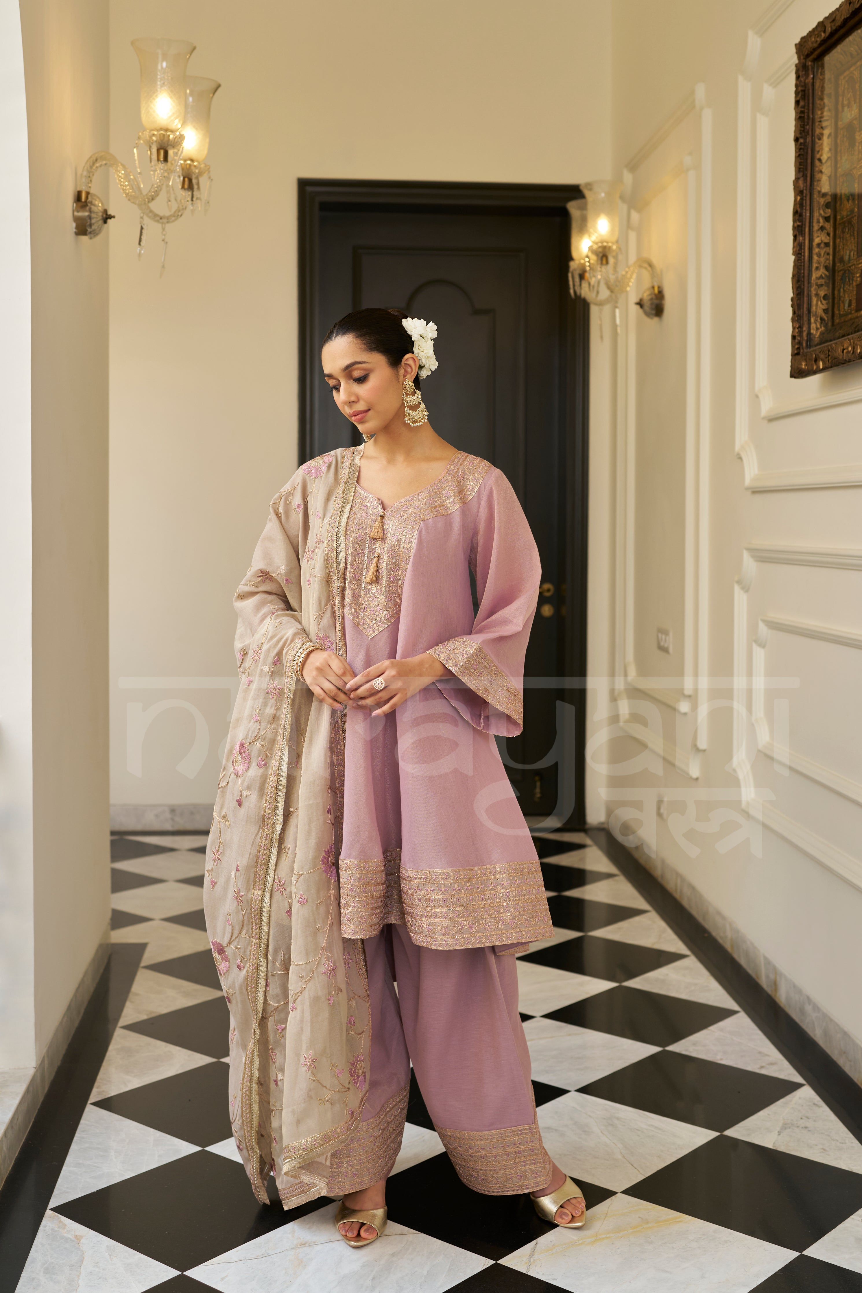 BAWARI - Mauve Blush Choga with Frashi Salwar Set