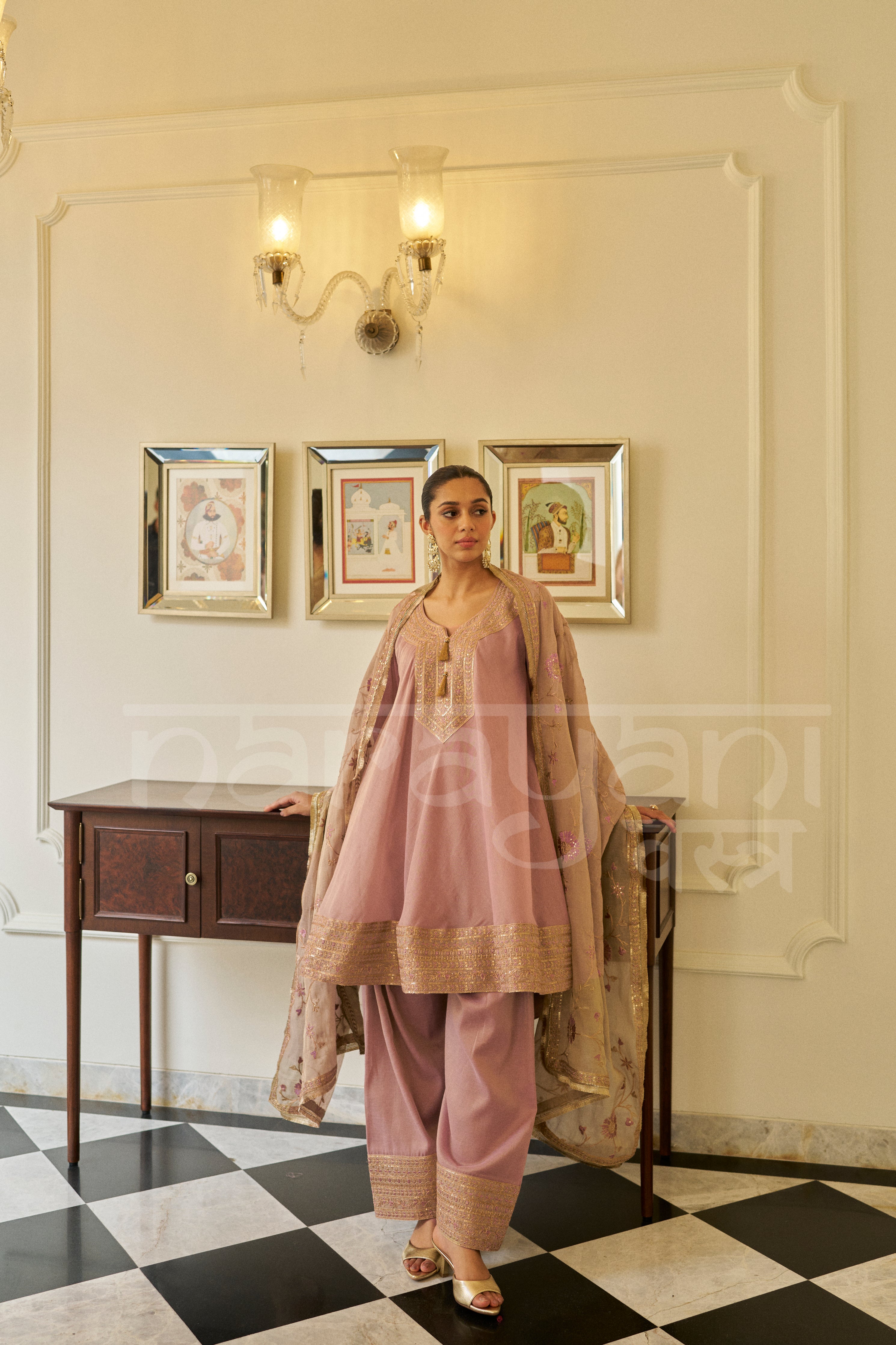 BAWARI - Mauve Blush Choga with Frashi Salwar Set