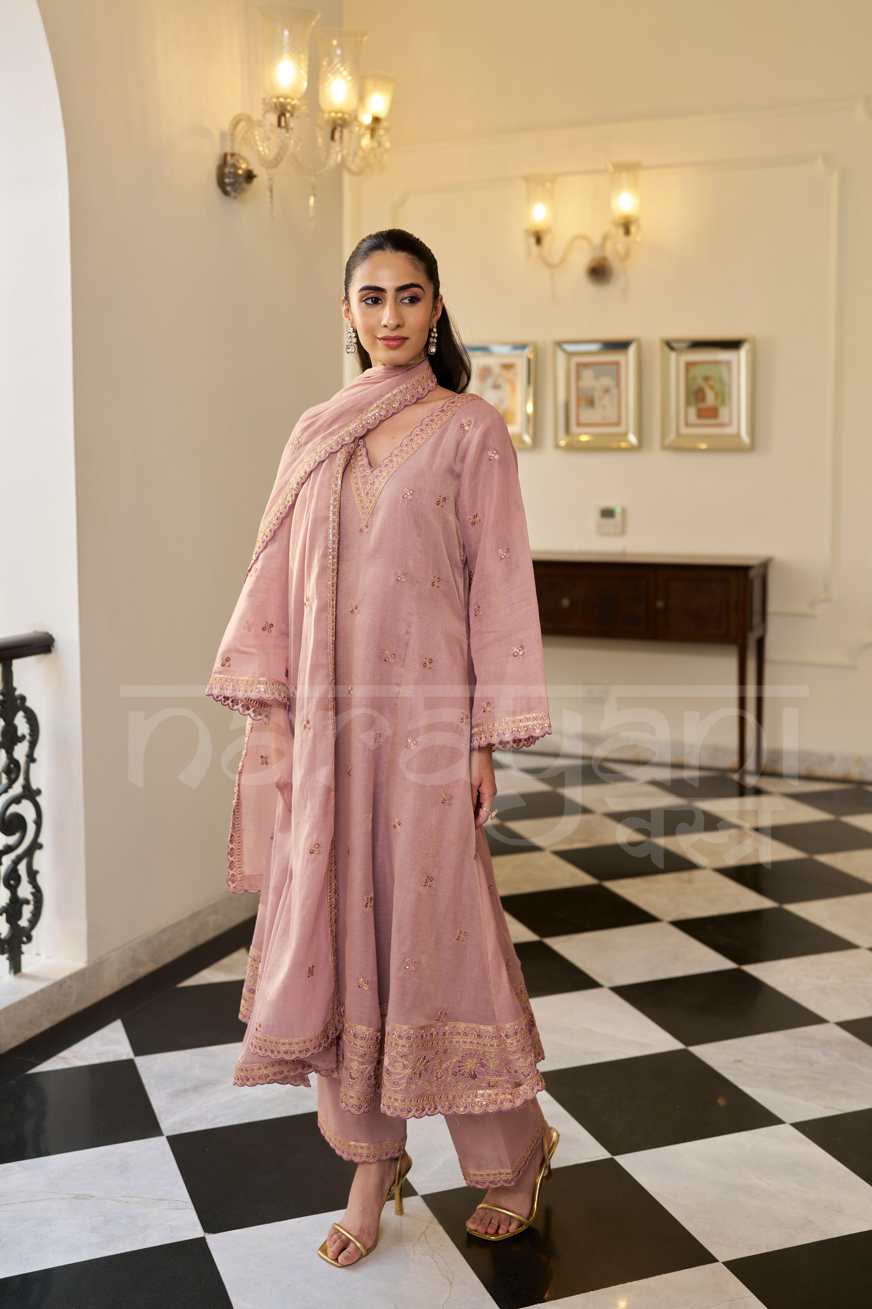 RAQS - Mauve Blush A-line Anarkali Suit Set