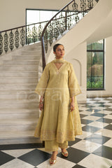 KASHISH - Champagne Yellow A-line Anarkali Suit Set