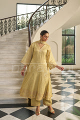 KASHISH - Champagne Yellow A-line Anarkali Suit Set