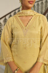 KASHISH - Champagne Yellow A-line Anarkali Suit Set