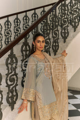 KAHKASHAN - Sage Blue Farshi Salwar Suit Set