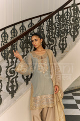 KAHKASHAN - Sage Blue Farshi Salwar Suit Set