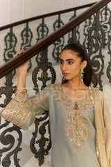 KAHKASHAN - Sage Blue Farshi Salwar Suit Set