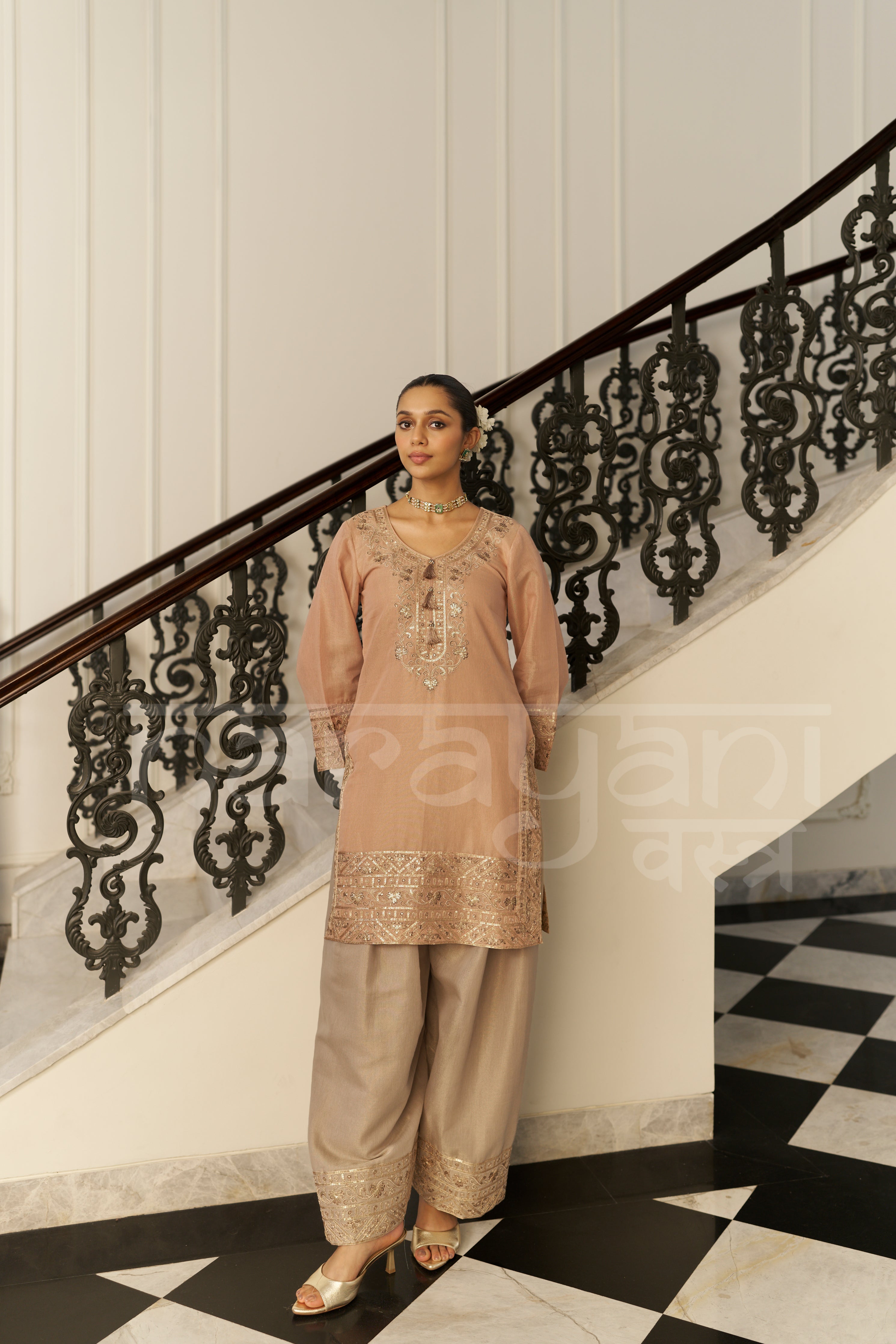 CHAMKILI - Antique Orange Farshi Salwar Suit Set