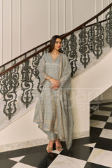 BEBAAK - Sage Blue A-line Anarkali Suit Set