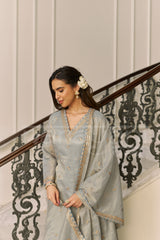 BEBAAK - Sage Blue A-line Anarkali Suit Set
