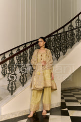 SAJNI - Champagne Yellow Choga with Frashi Salwar Set