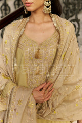 SAJNI - Champagne Yellow Choga with Frashi Salwar Set