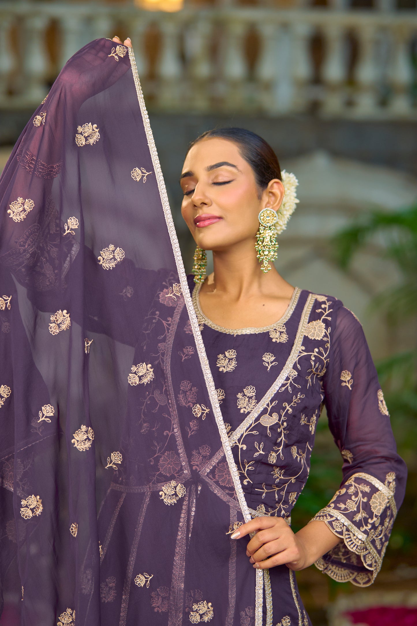 RIDDHI - Purple Organza Anarkali Set