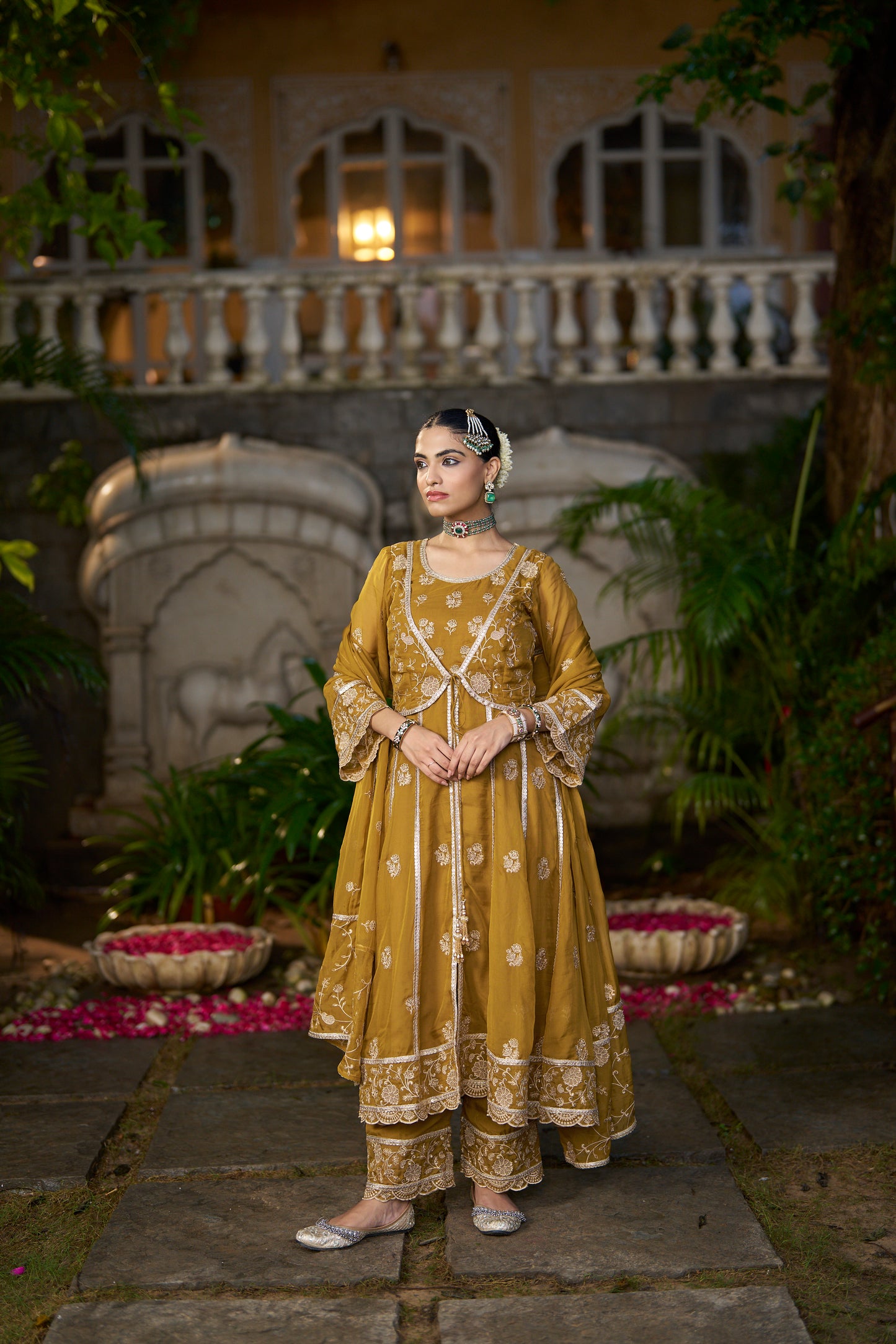 TIYA - Yellow Organza Anarkali Set