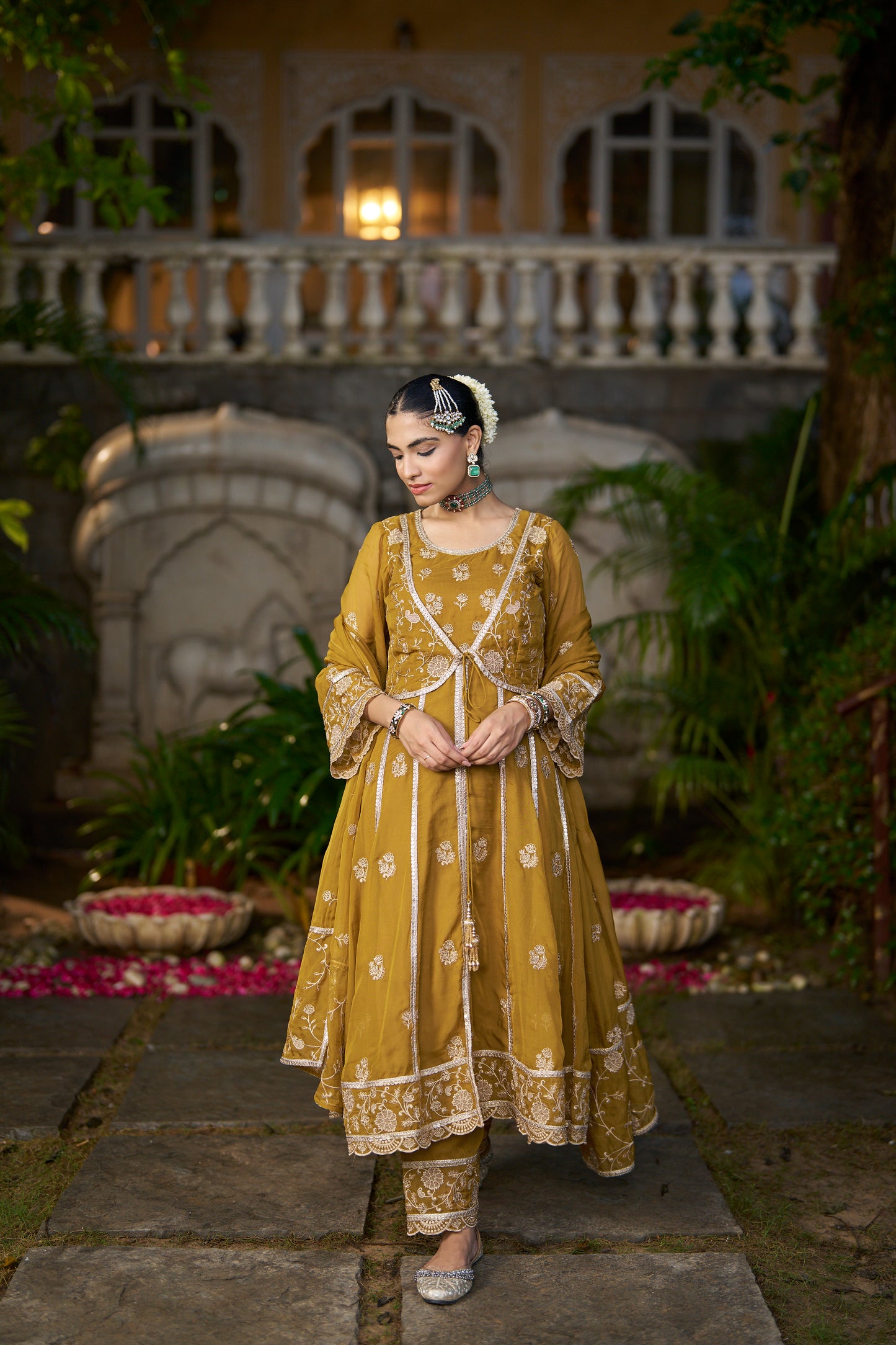 TIYA - Yellow Organza Anarkali Set
