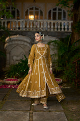 TIYA - Yellow Organza Anarkali Set