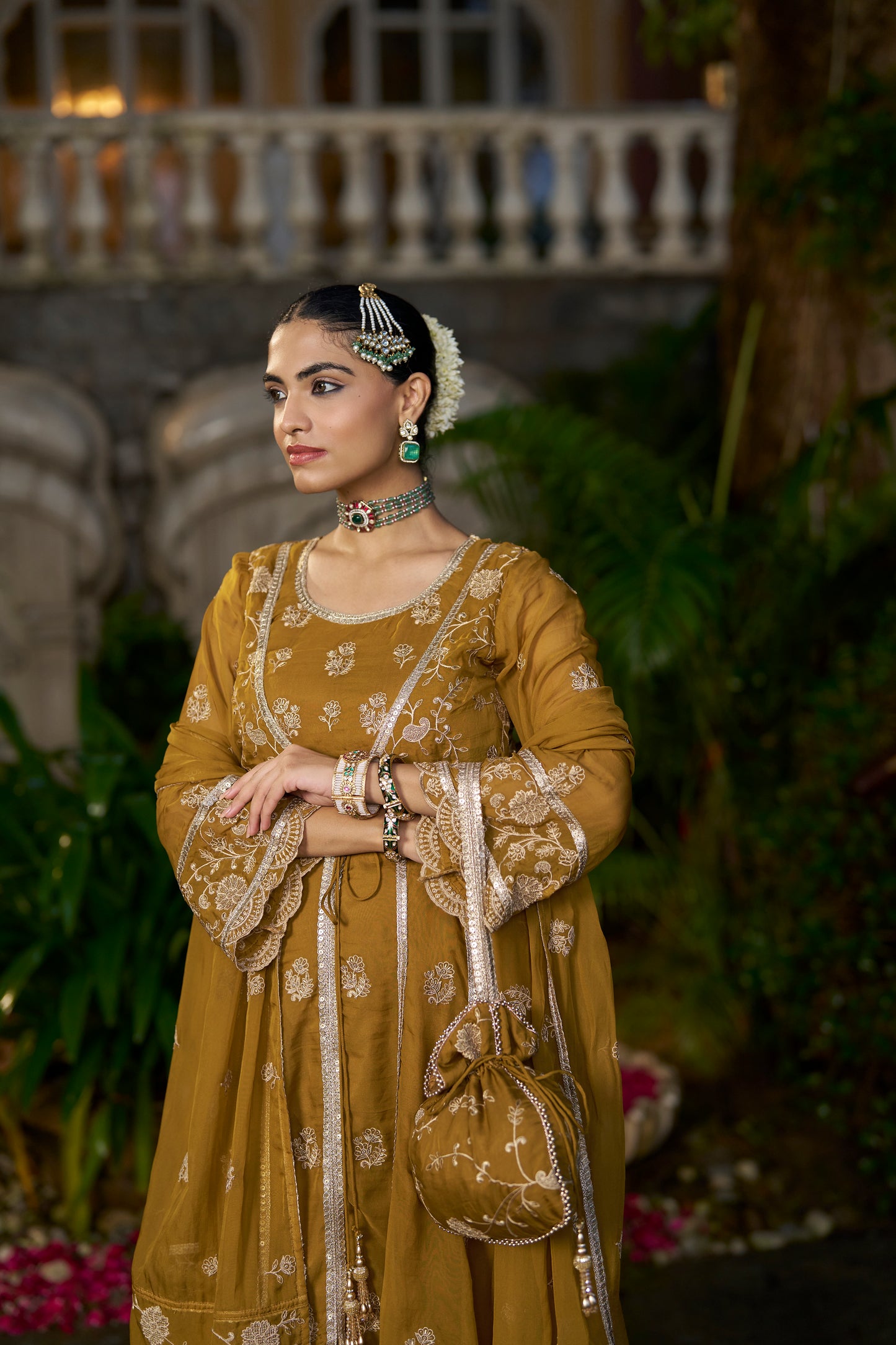 TIYA - Yellow Organza Anarkali Set