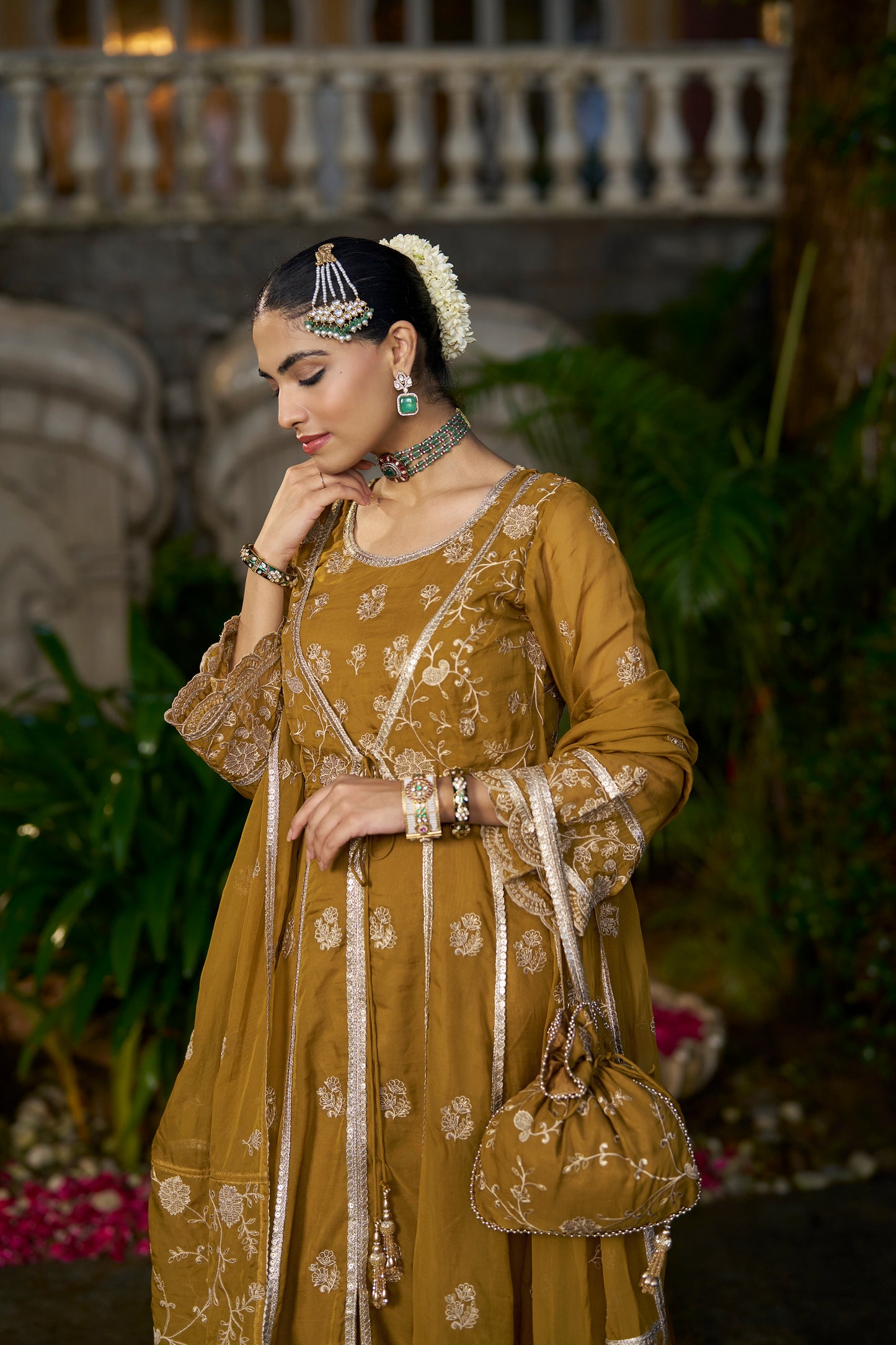 TIYA - Yellow Organza Anarkali Set