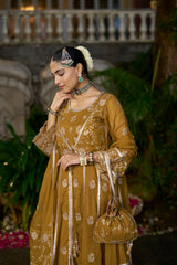 TIYA - Yellow Organza Anarkali Set