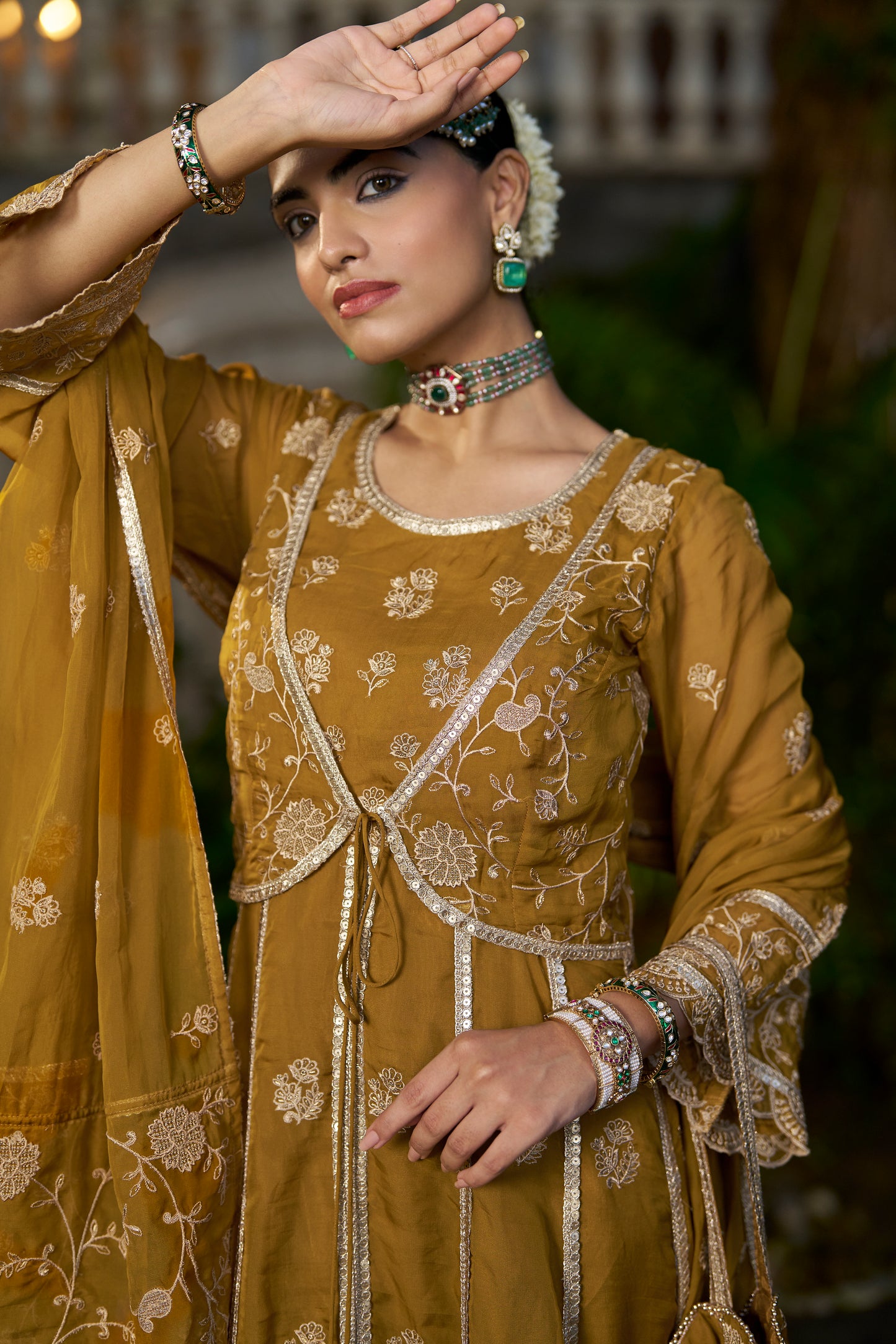 TIYA - Yellow Organza Anarkali Set
