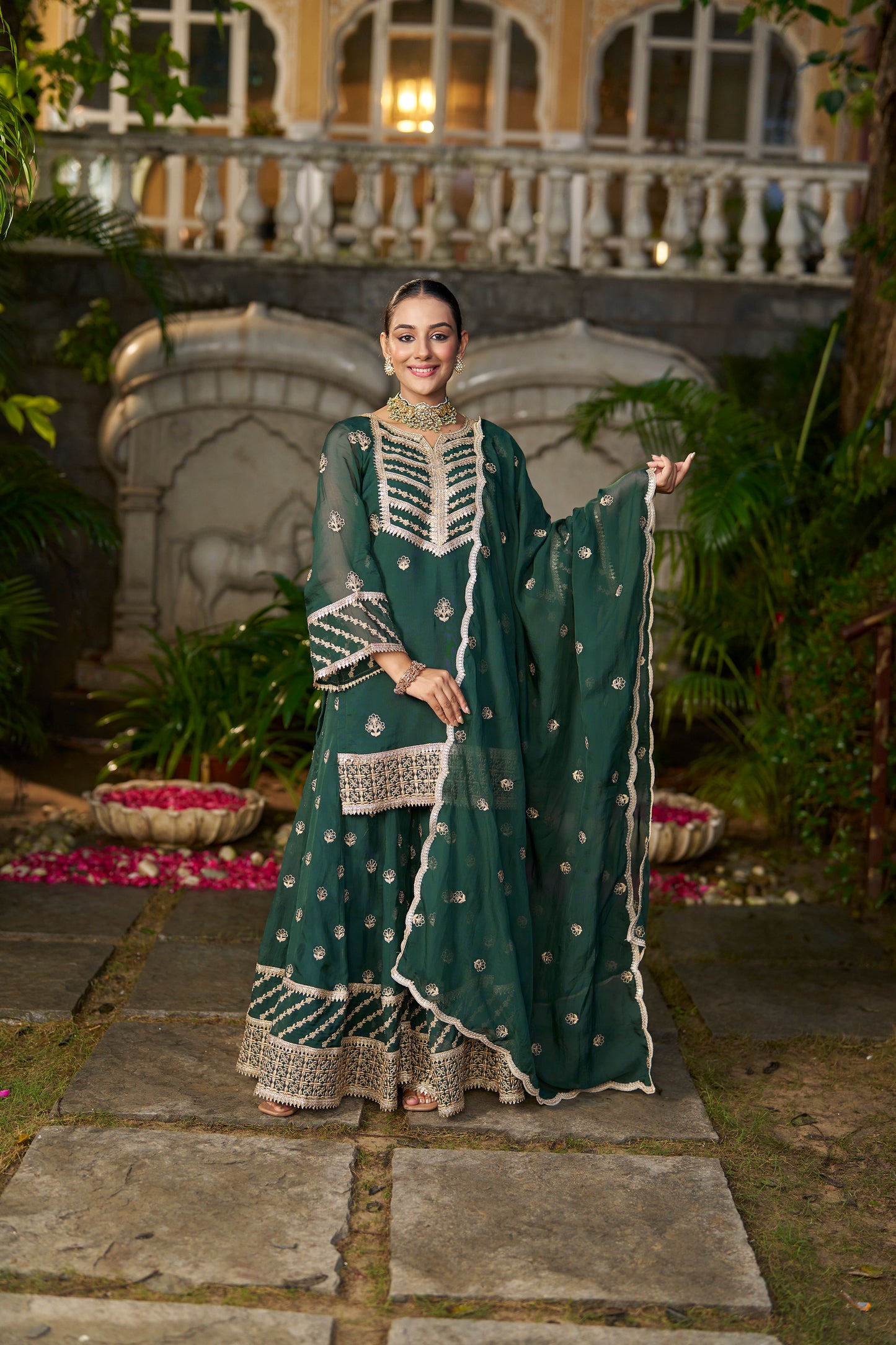 VANI - Green Organza Sharara Set