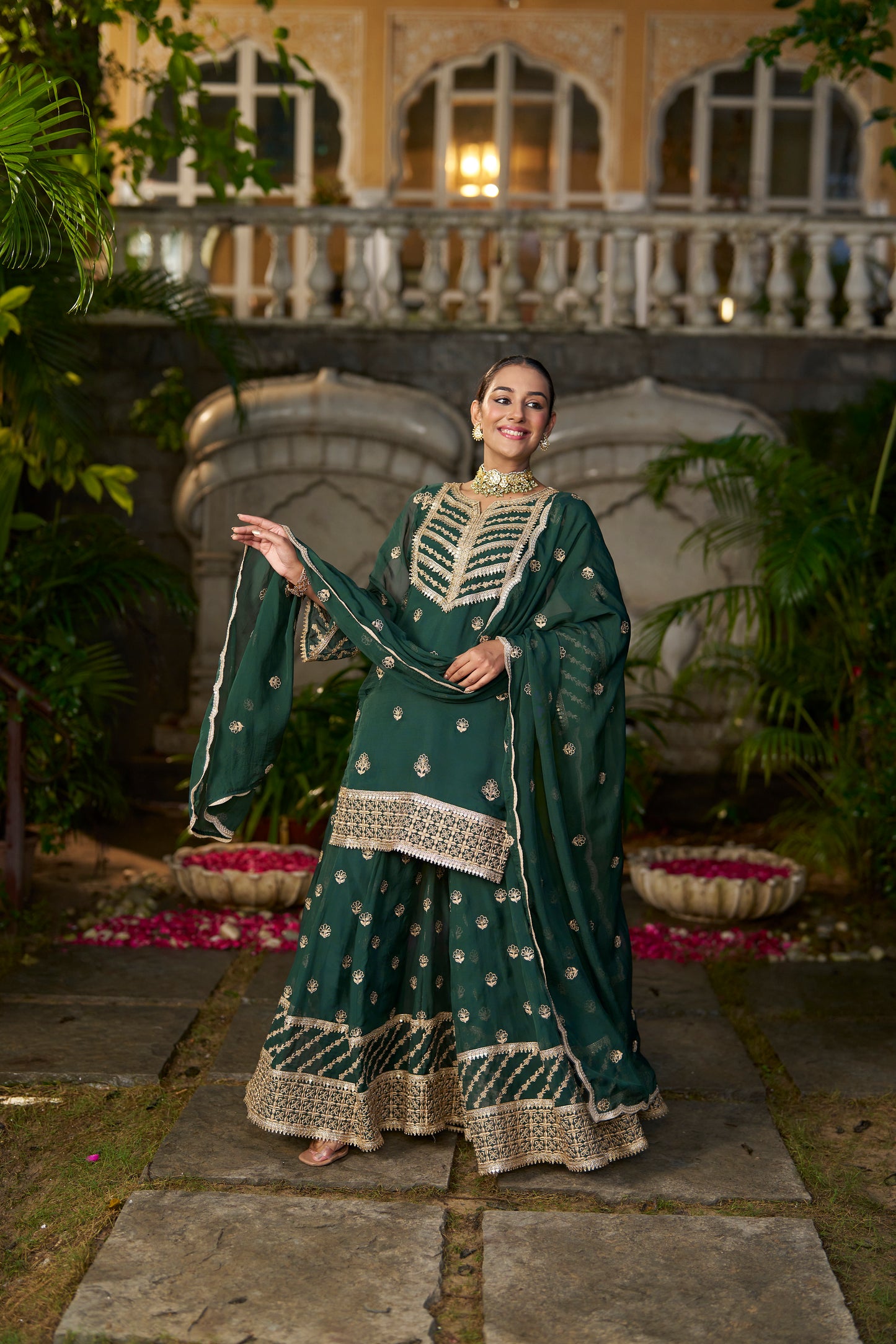 VANI - Green Organza Sharara Set