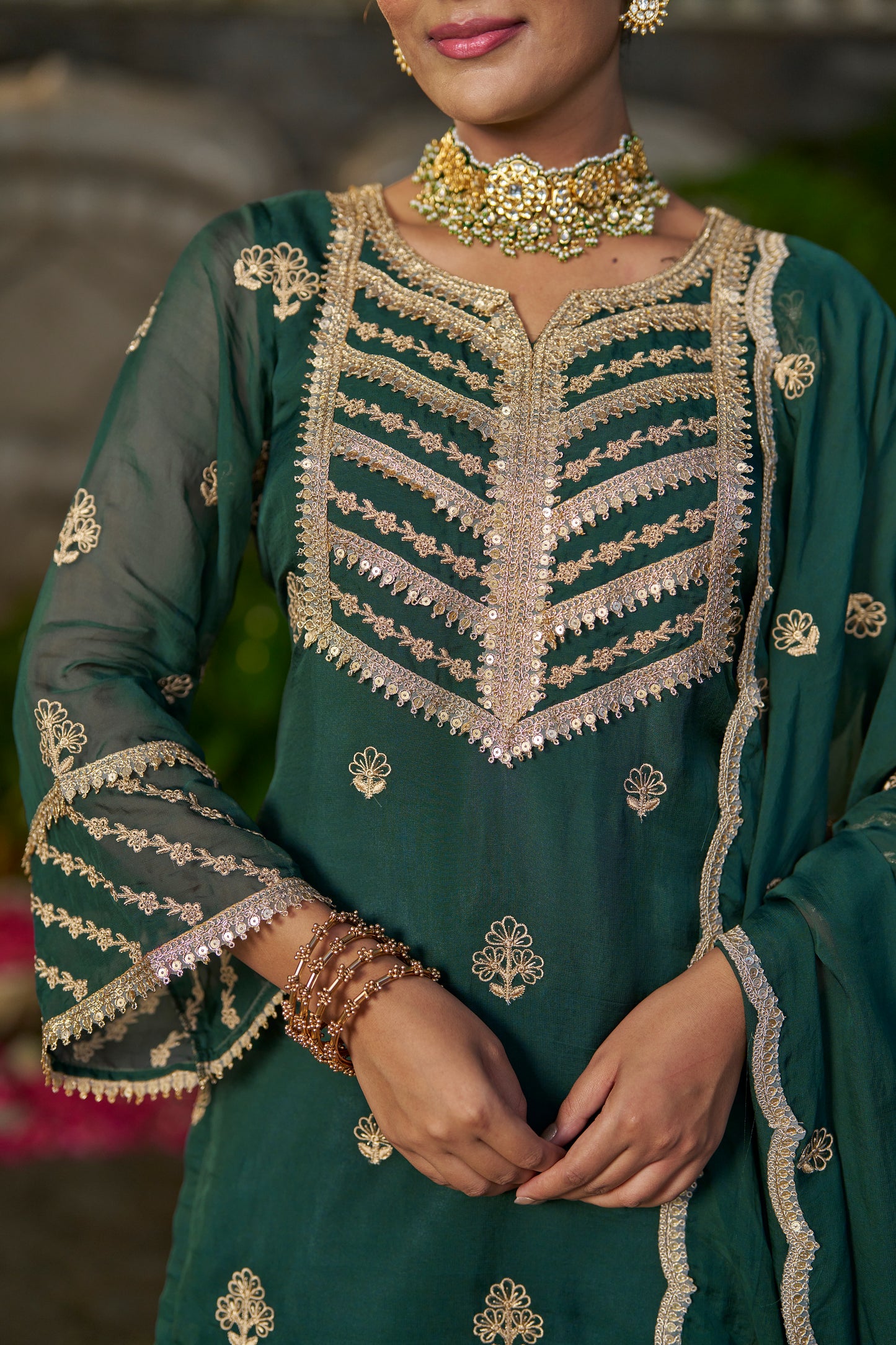 VANI - Green Organza Sharara Set