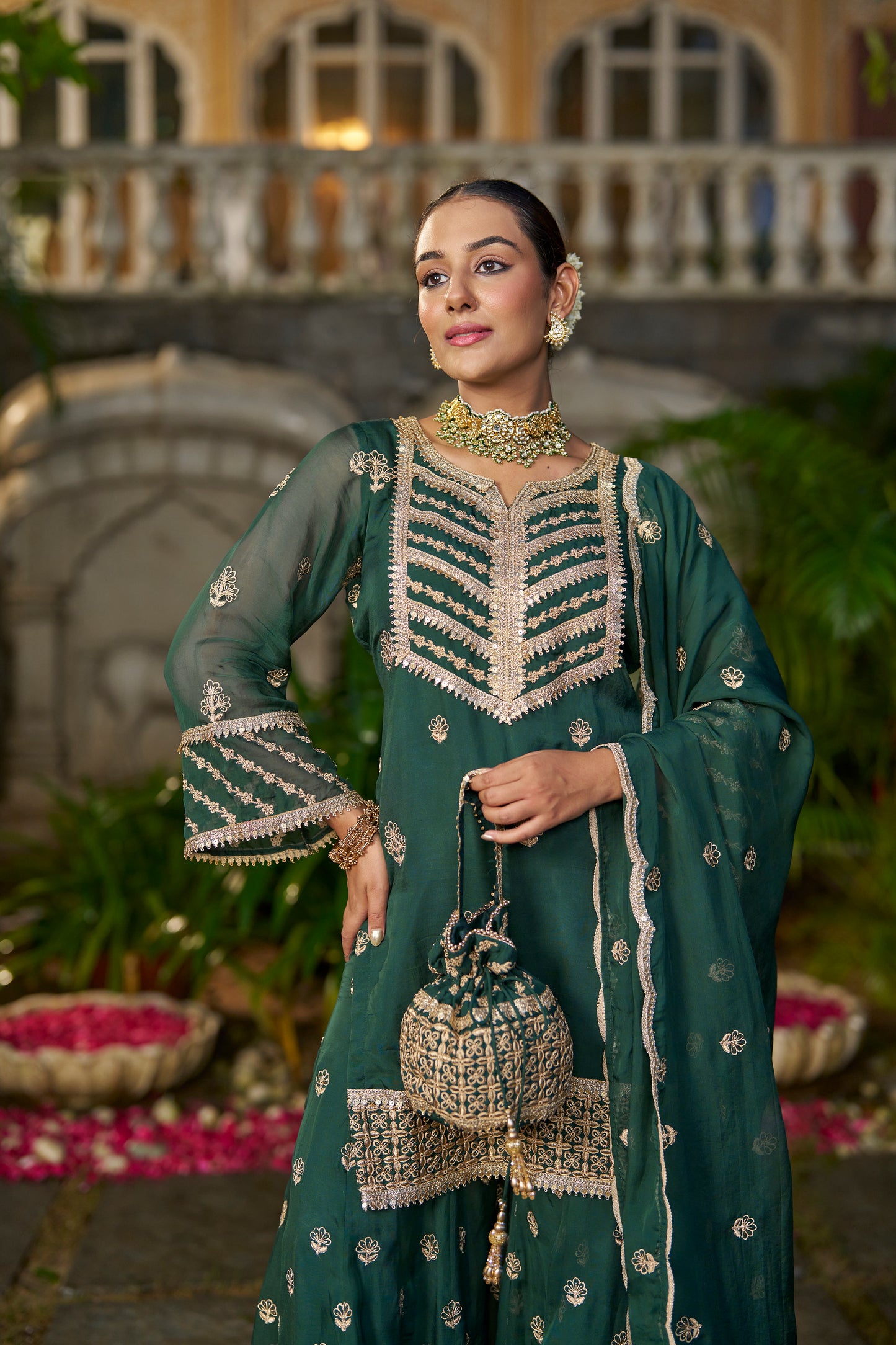 VANI - Green Organza Sharara Set