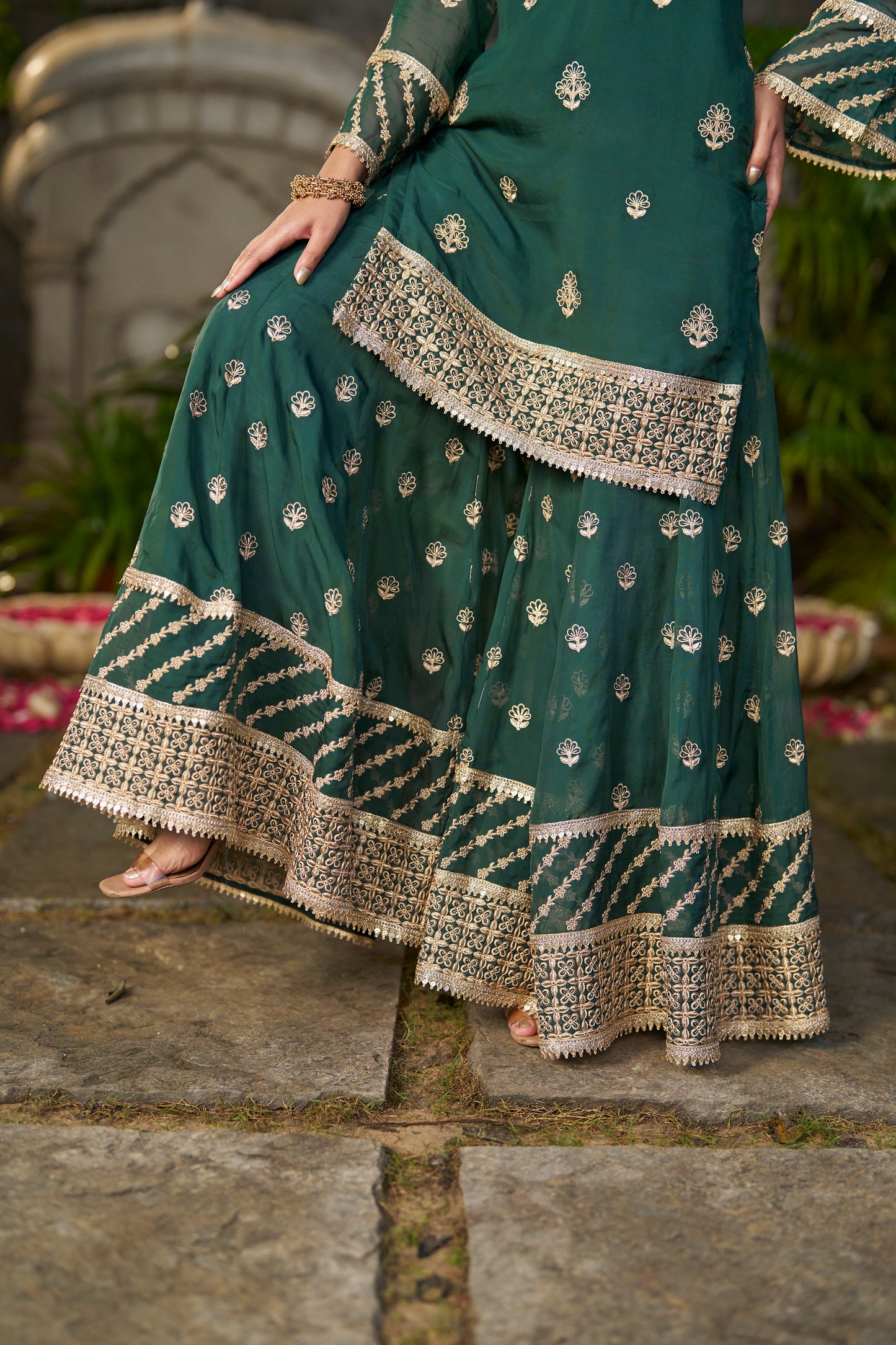 VANI - Green Organza Sharara Set