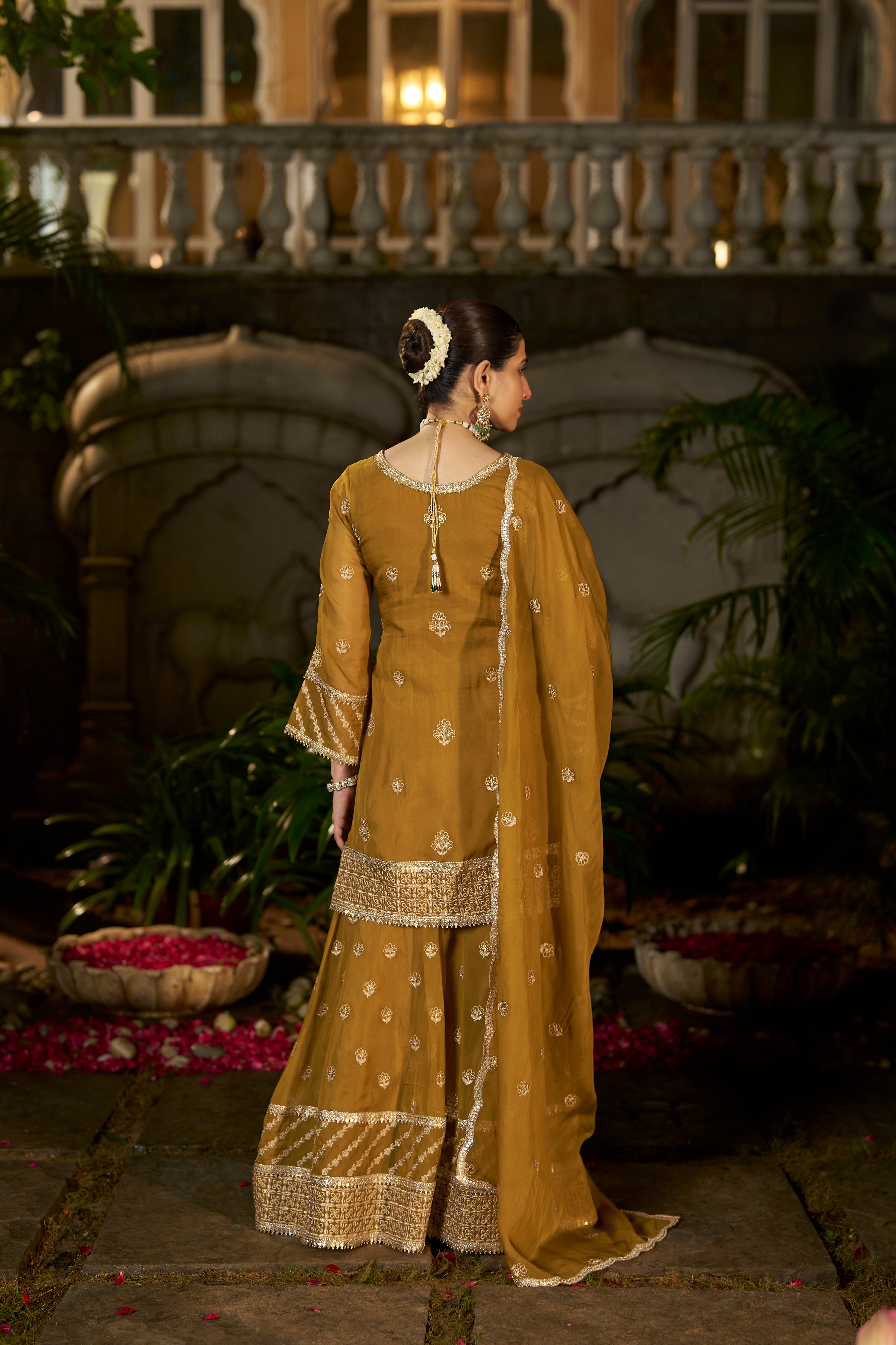 Simer Arora (@simeraroraa) in CHARVI - Yellow Organza Sharara Set