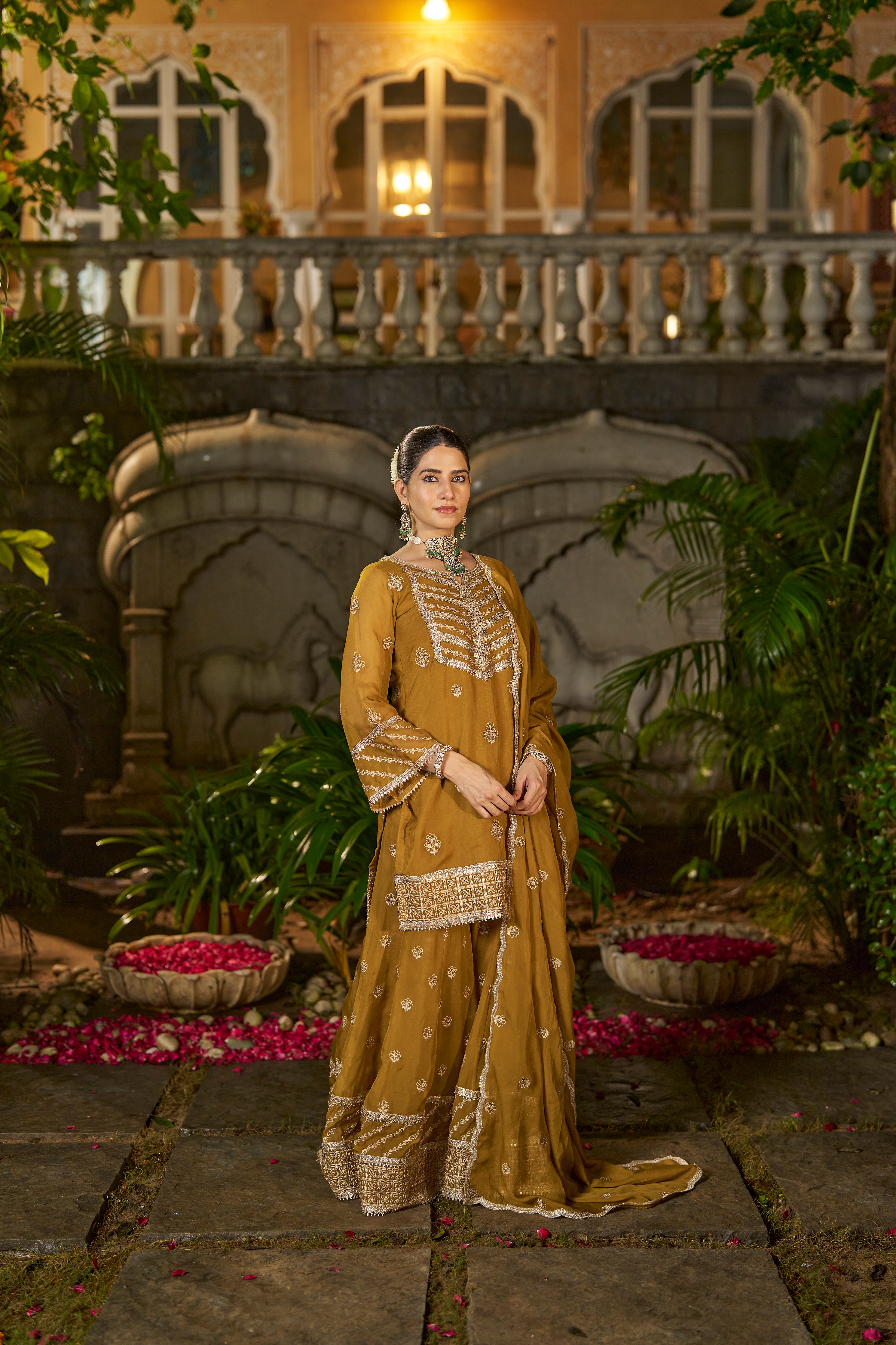Simer Arora (@simeraroraa) in CHARVI - Yellow Organza Sharara Set