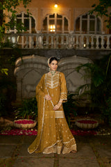 Simer Arora (@simeraroraa) in CHARVI - Yellow Organza Sharara Set