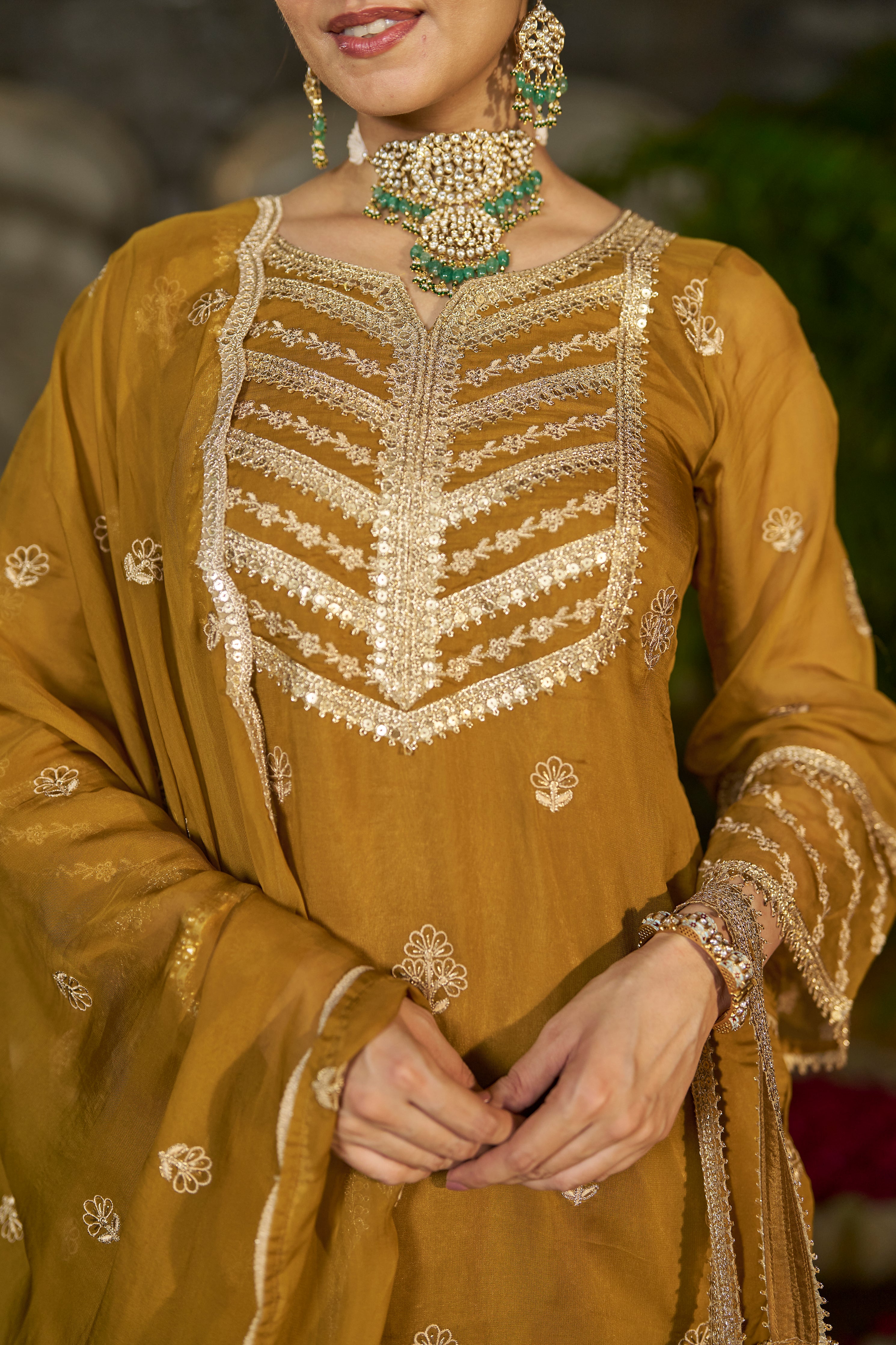 Simer Arora (@simeraroraa) in CHARVI - Yellow Organza Sharara Set