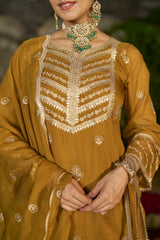 Simer Arora (@simeraroraa) in CHARVI - Yellow Organza Sharara Set
