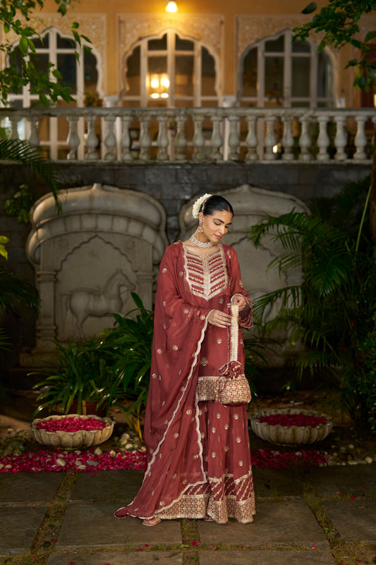 SIYAH - Rust Organza Sharara Set