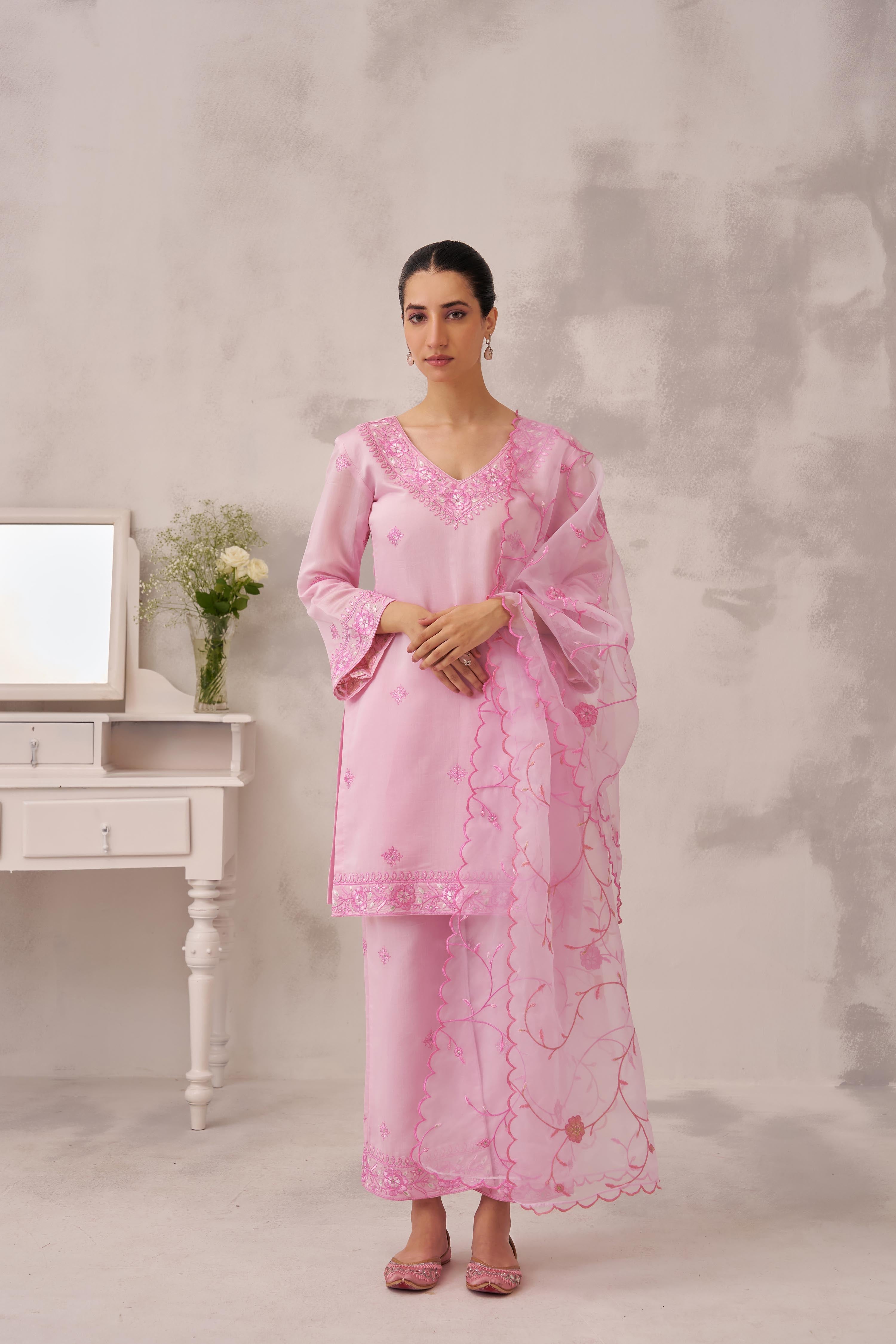 Nia Sharma in GULBANO - Pink Chanderi Suit Set