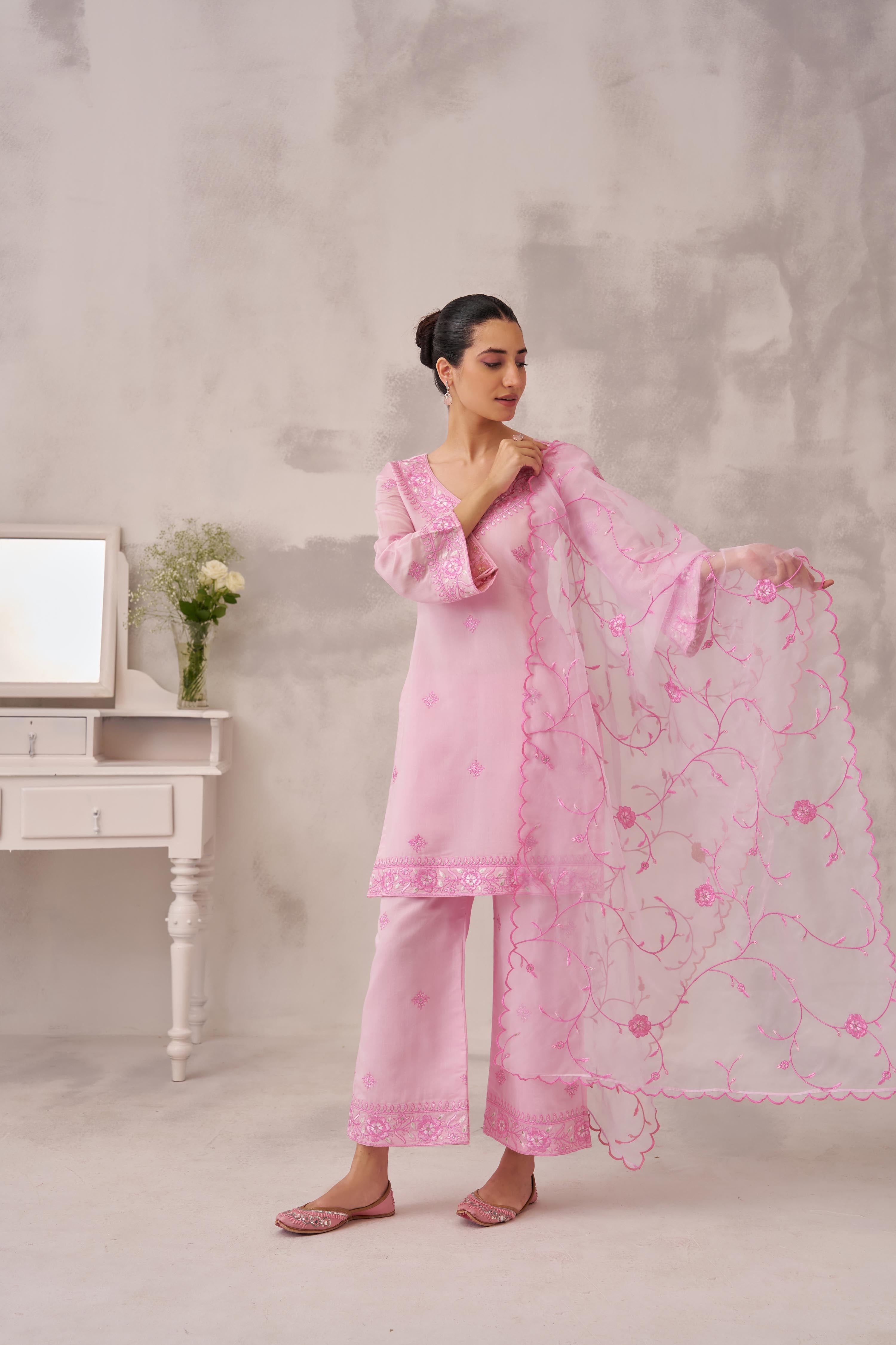 Nia Sharma in GULBANO - Pink Chanderi Suit Set
