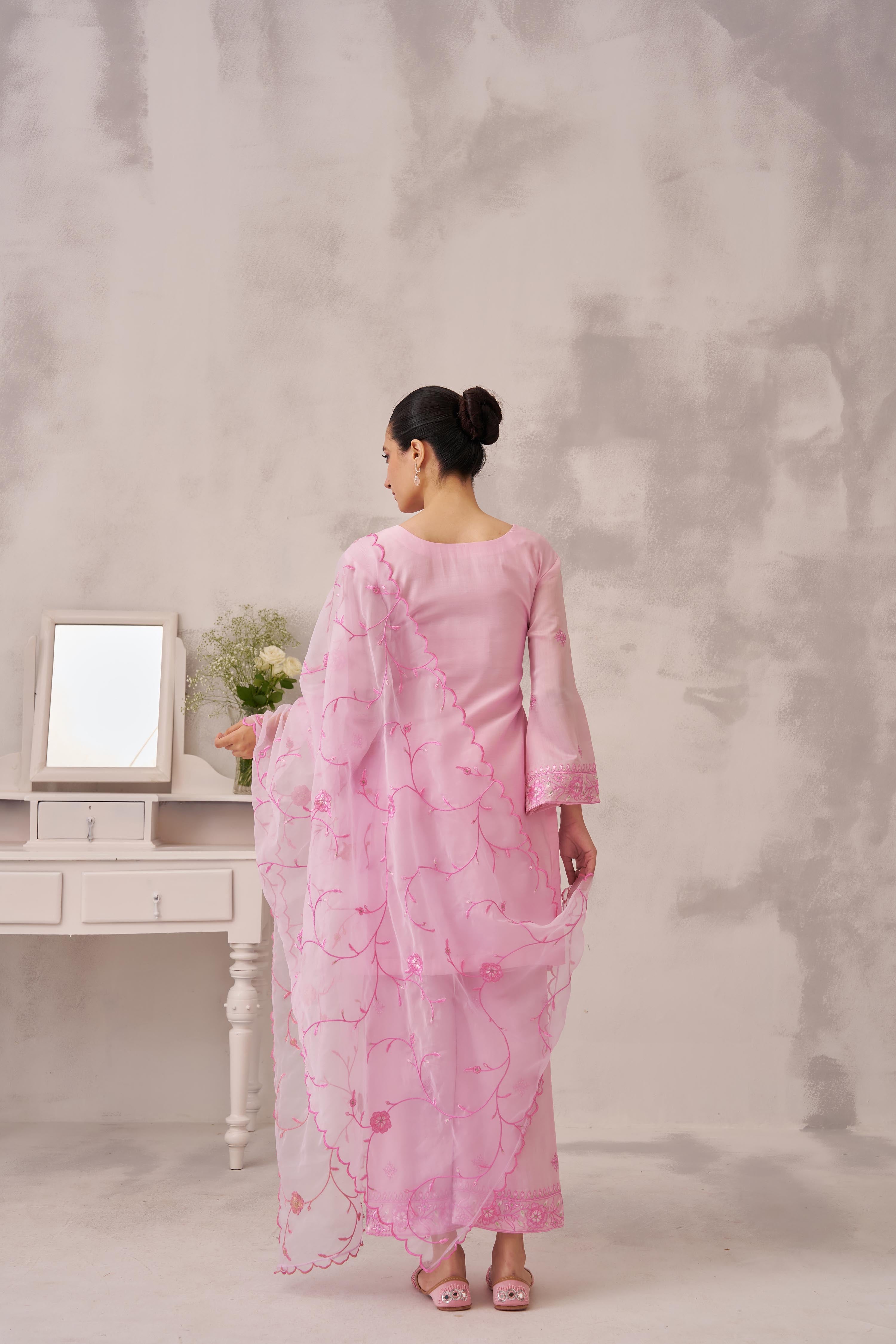 Nia Sharma in GULBANO - Pink Chanderi Suit Set