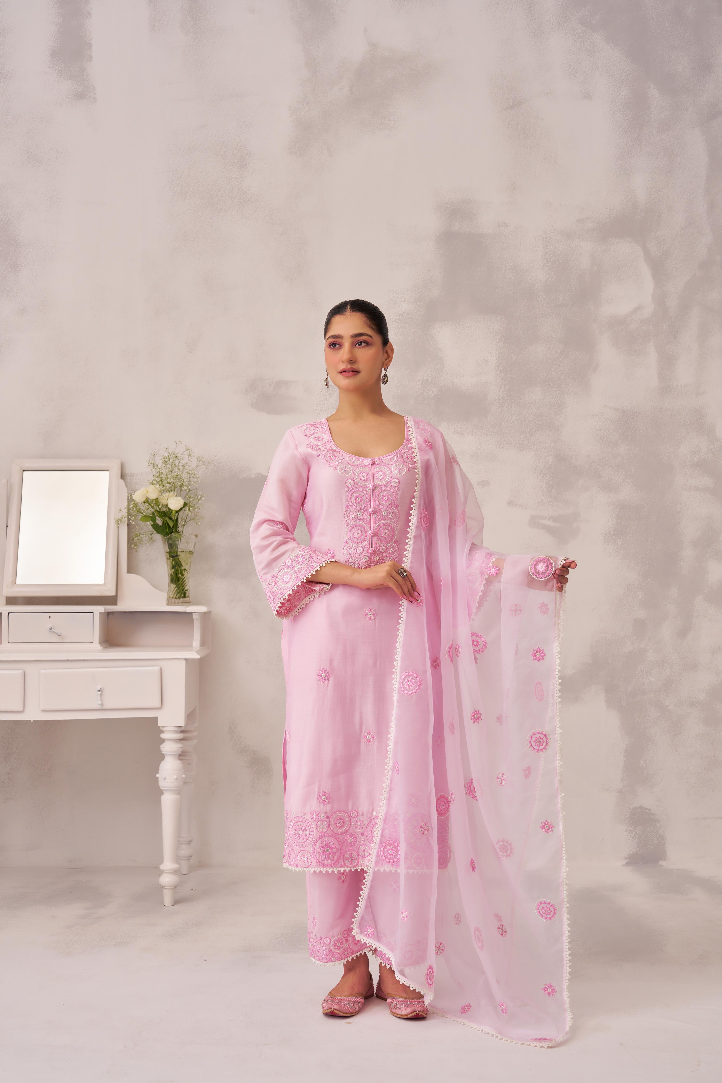 NAVYA - Pink Chanderi Suit Set